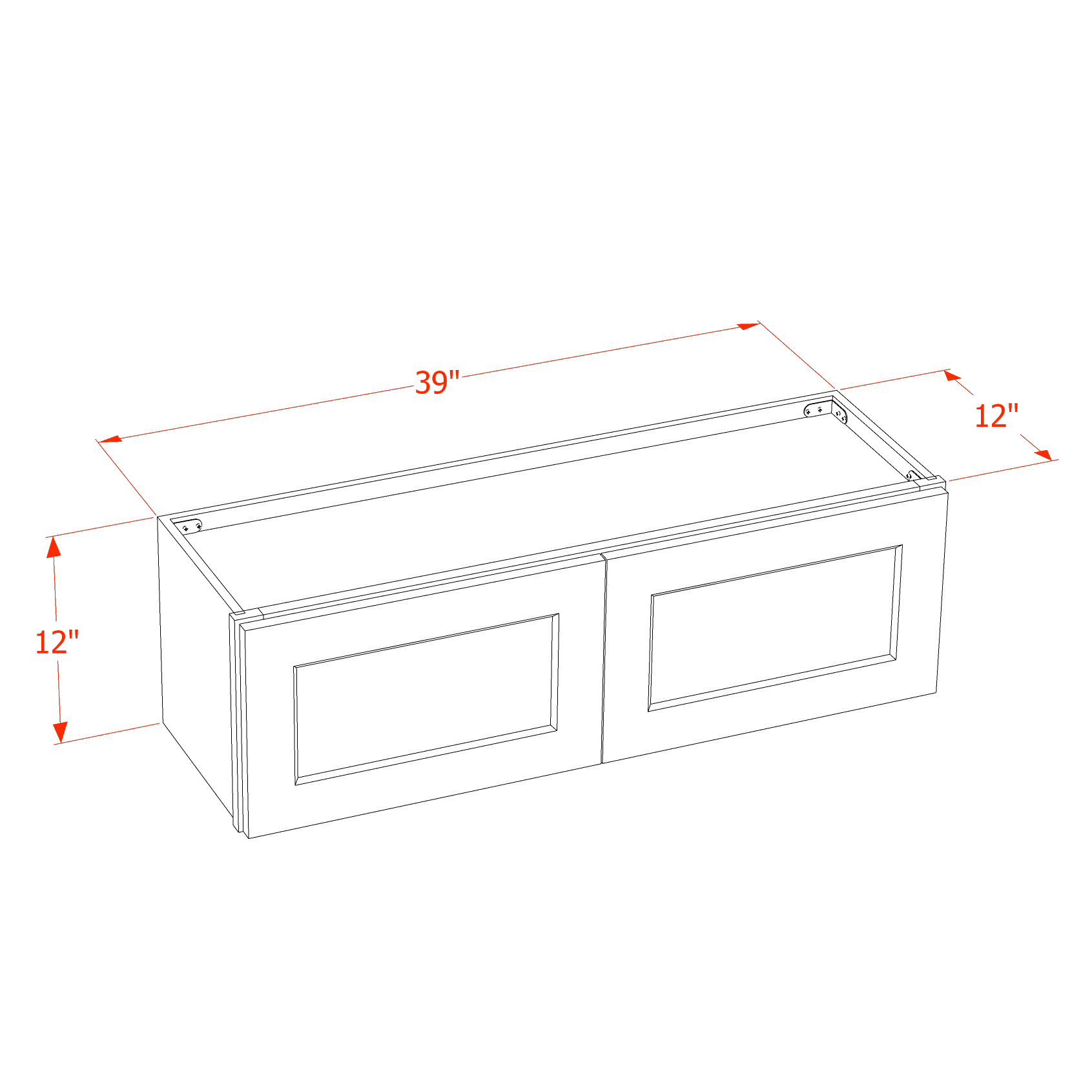 W391224-SSE  Wall Cabinet 2 Doors & 2 Shelves - Slim Shaker Style - Espresso   39"W x 12"H x 24"D