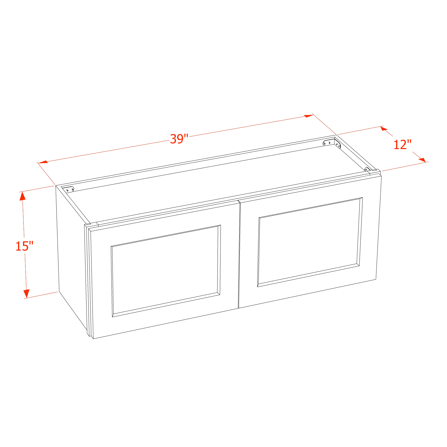 W3915-SSAW  Wall Cabinet 2 Doors & 2 Shelves - Shaker Style - Swan White   39"W x 15"H x 12"D