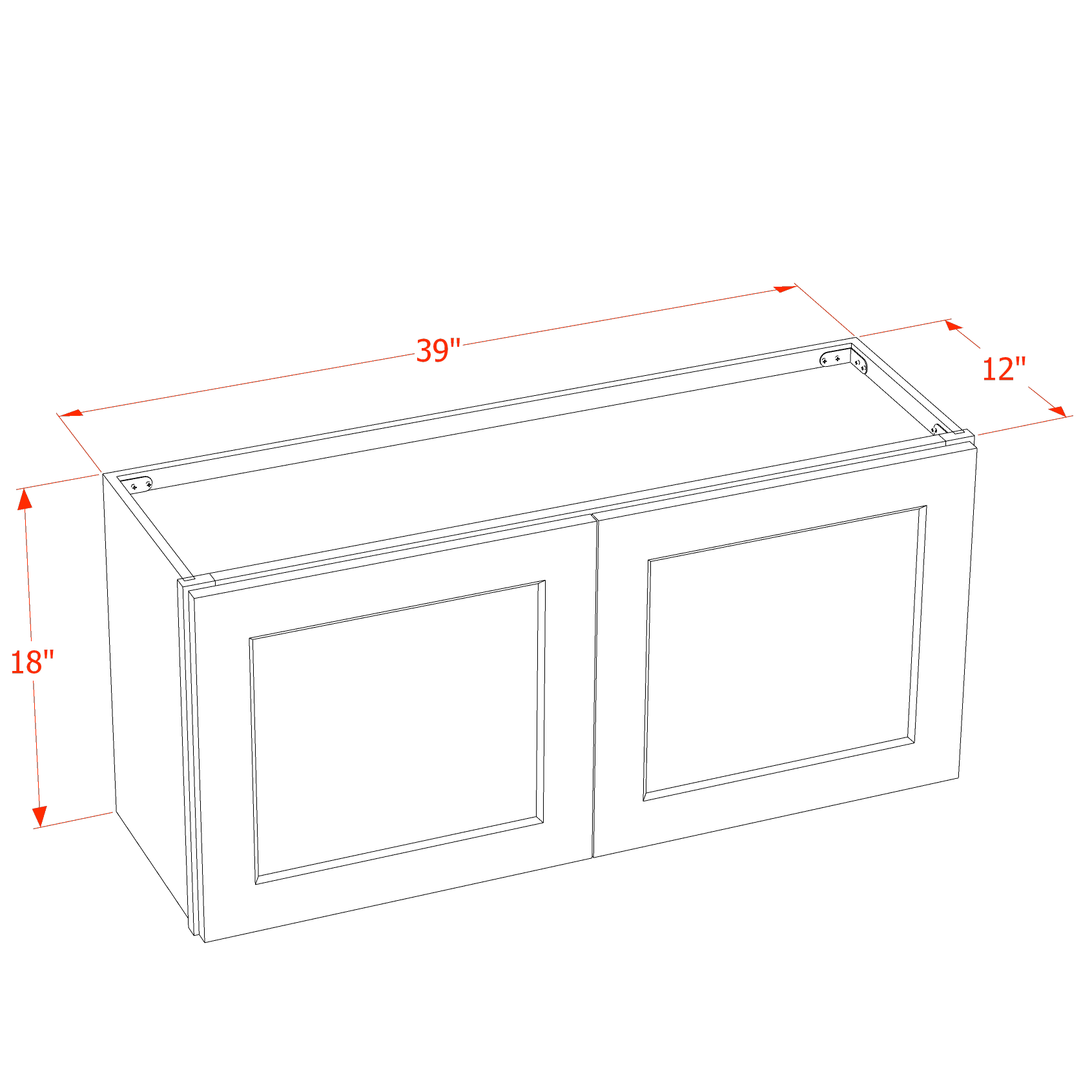 W3918-SSAW  Wall Cabinet 2 Doors & 2 Shelves - Shaker Style - Swan White   39"W x 18"H x 12"D