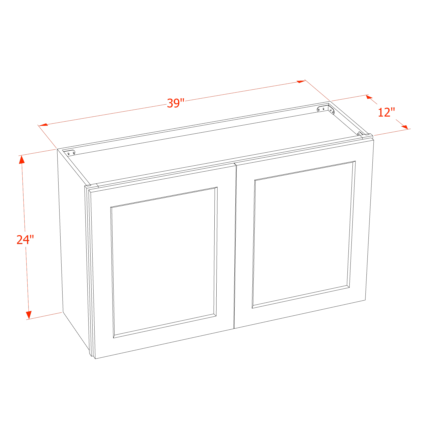 W392424-ST  Wall Cabinet 2 Doors & 2 Shelves - Shaker Style - Timber   39"W x 24"H x 24"D