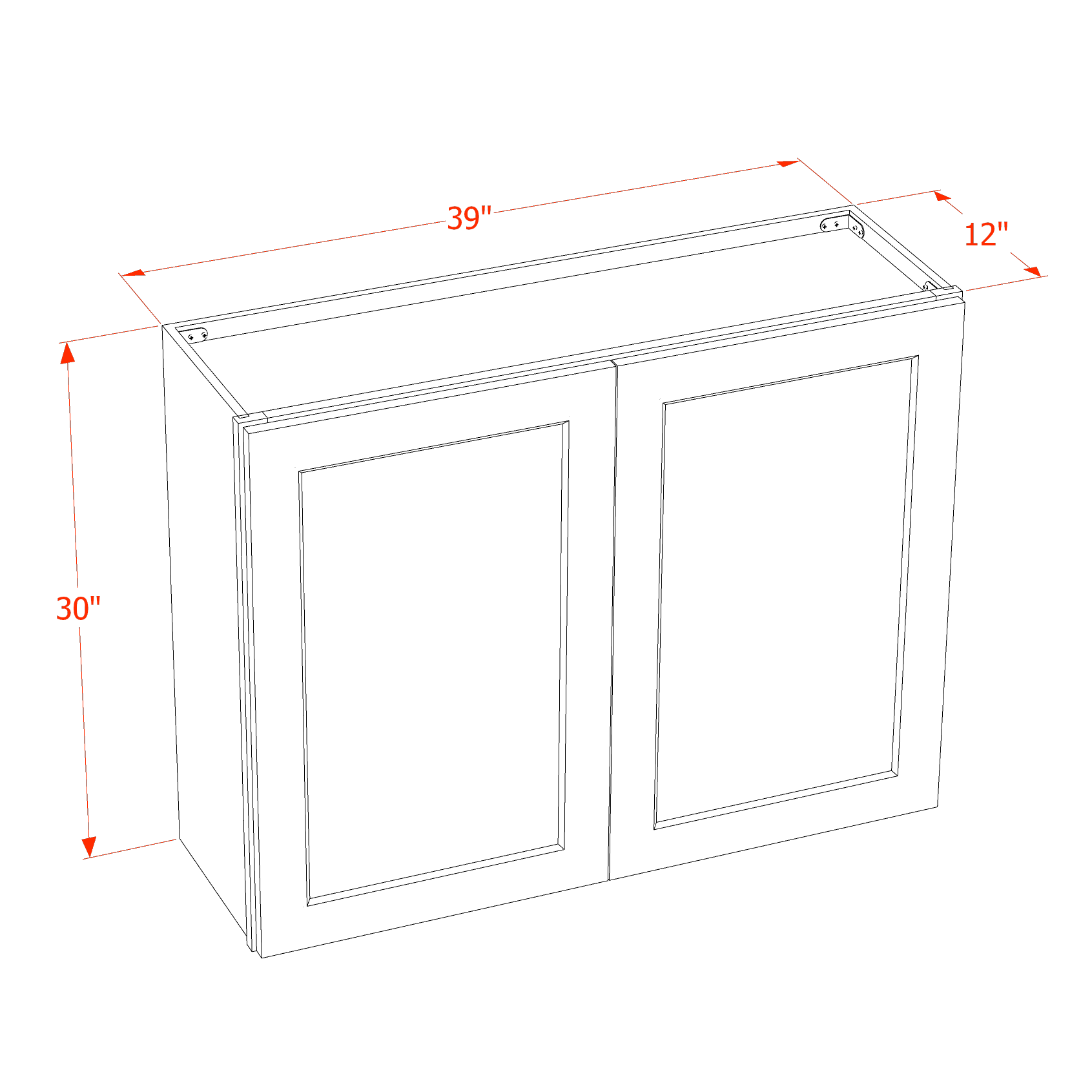 W3930-SSAW  Wall Cabinet 2 Doors & 2 Shelves - Shaker Style - Swan White   39"W x 24"H x 12"D