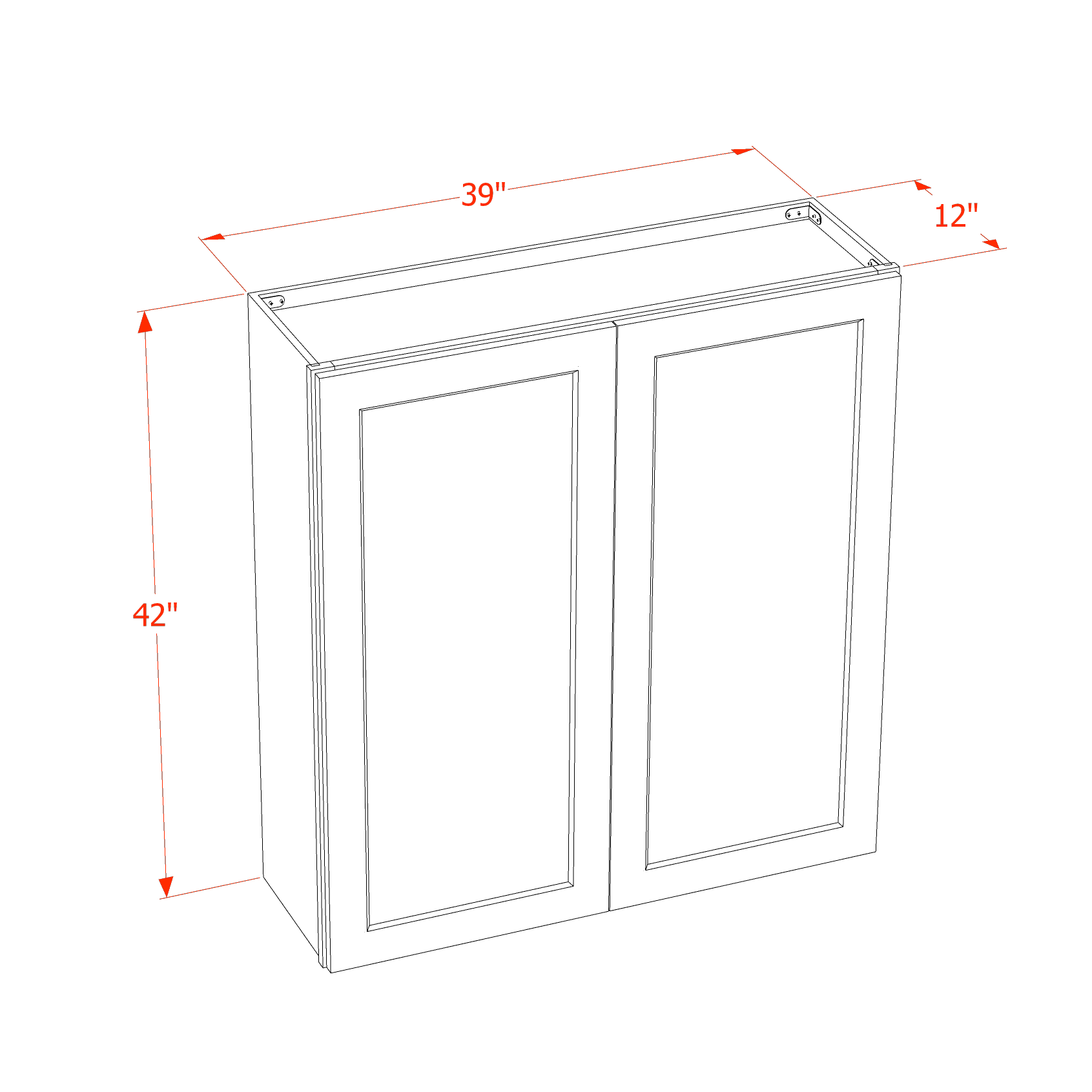 W3942-ST  Wall Cabinet 2 Doors & 2 Shelves - Shaker Style - Timber   39"W x 36"H x 12"D