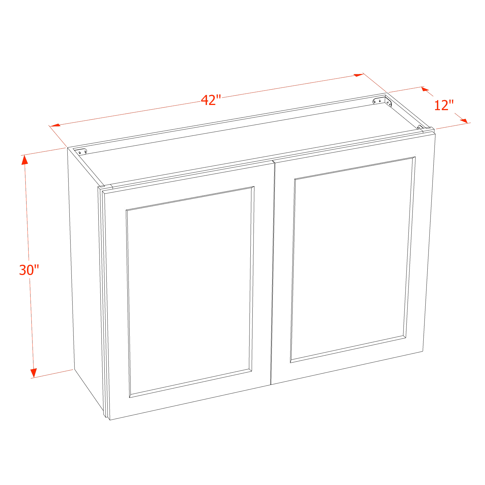 W4230-SSW  Wall Cabinet 2 Doors & 2 Shelves - Slim Shaker Style - White   42"W x 30"H x 12"D