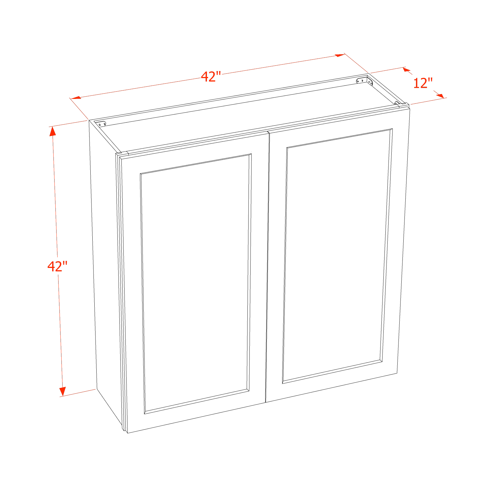 W4242-SSE  Wall Cabinet 2 Doors & 2 Shelves - Slim Shaker Style - Espresso   42"W x 42"H x 12"D