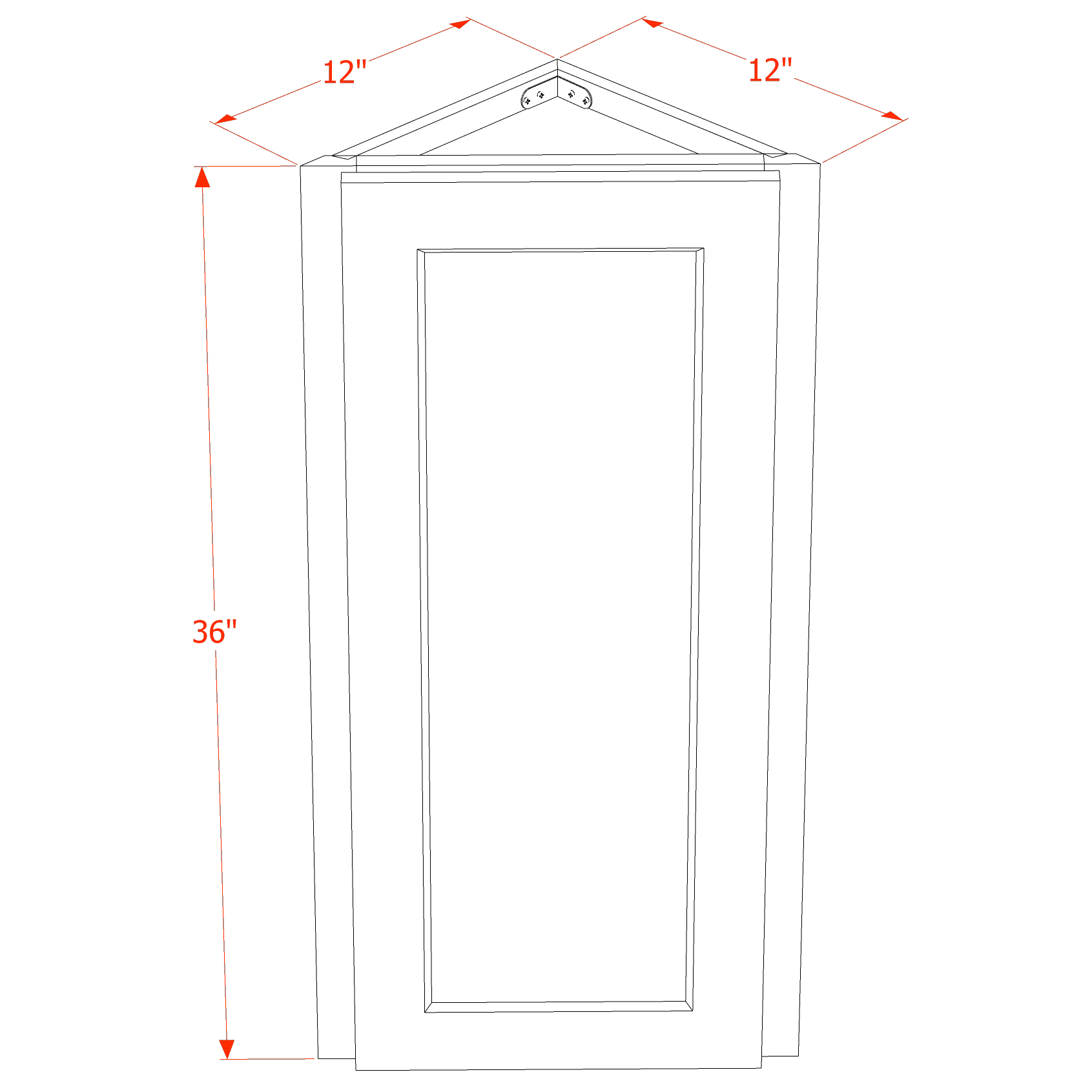 WAE1236-SSE  Wall Angle End Cabinet 1 Door & 2 Shelves - Slim Shaker Style - Espresso   12"W x 36"H x 12"D