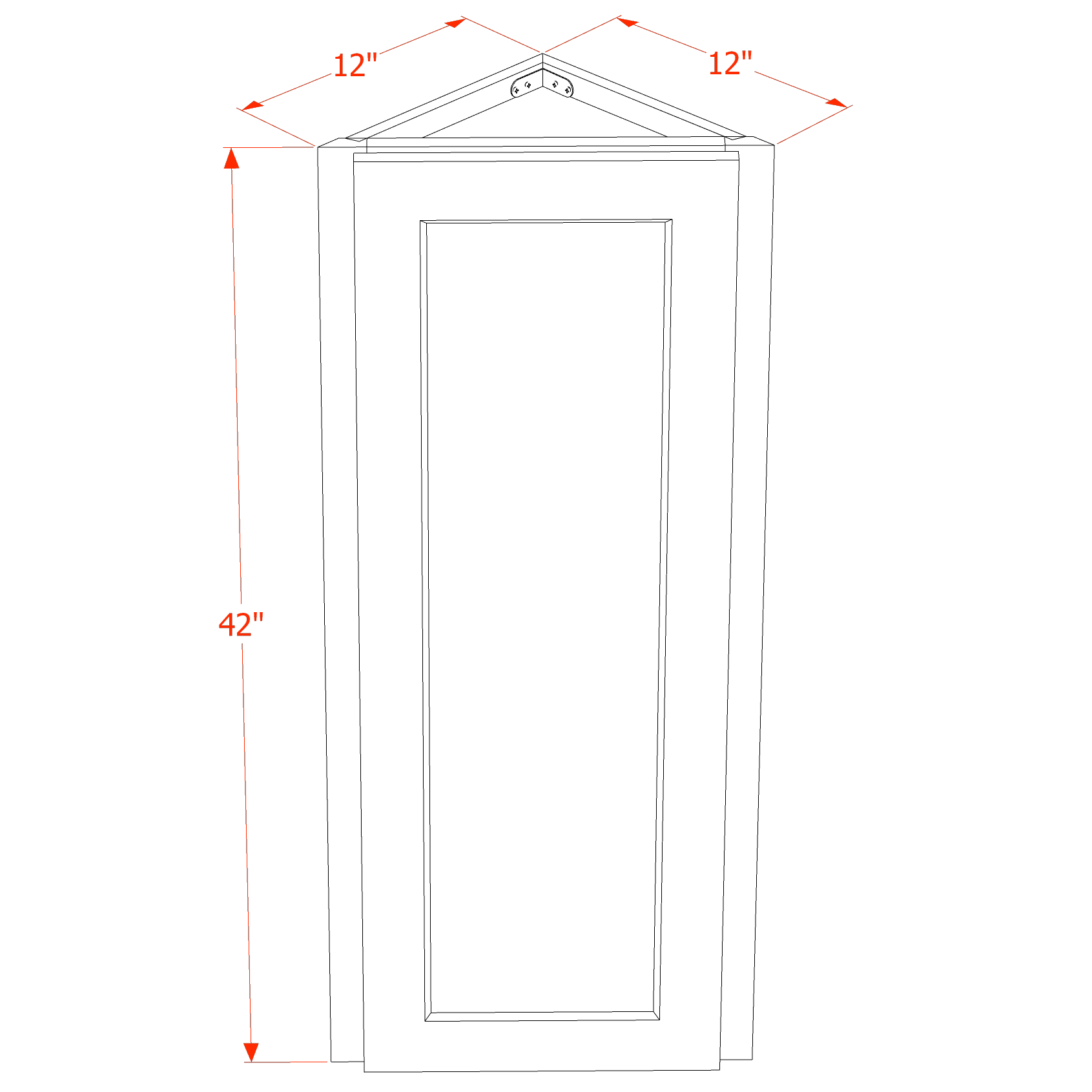 WAE1242-SSW  Wall Angle End Cabinet 1 Door & 2 Shelves - Slim Shaker Style - White   12"W x 42"H x 12"D