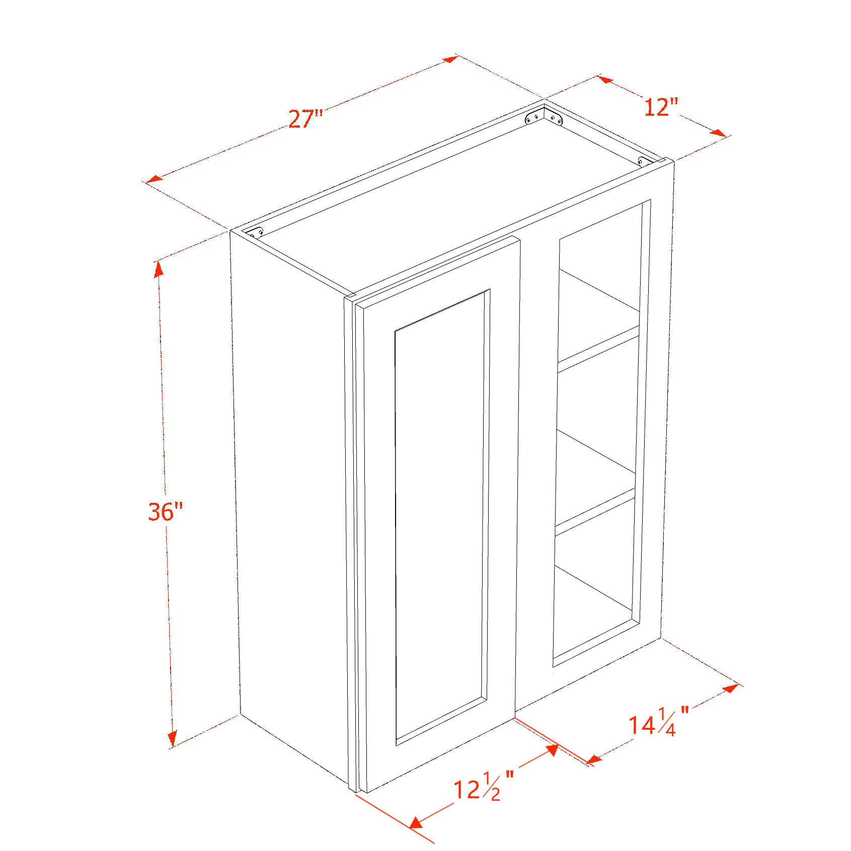 WBC2736-SSAW: Shaker Swan White 27"W x 36"H 1 Door & 2 Shelves Wall Blind Corner Cabinets