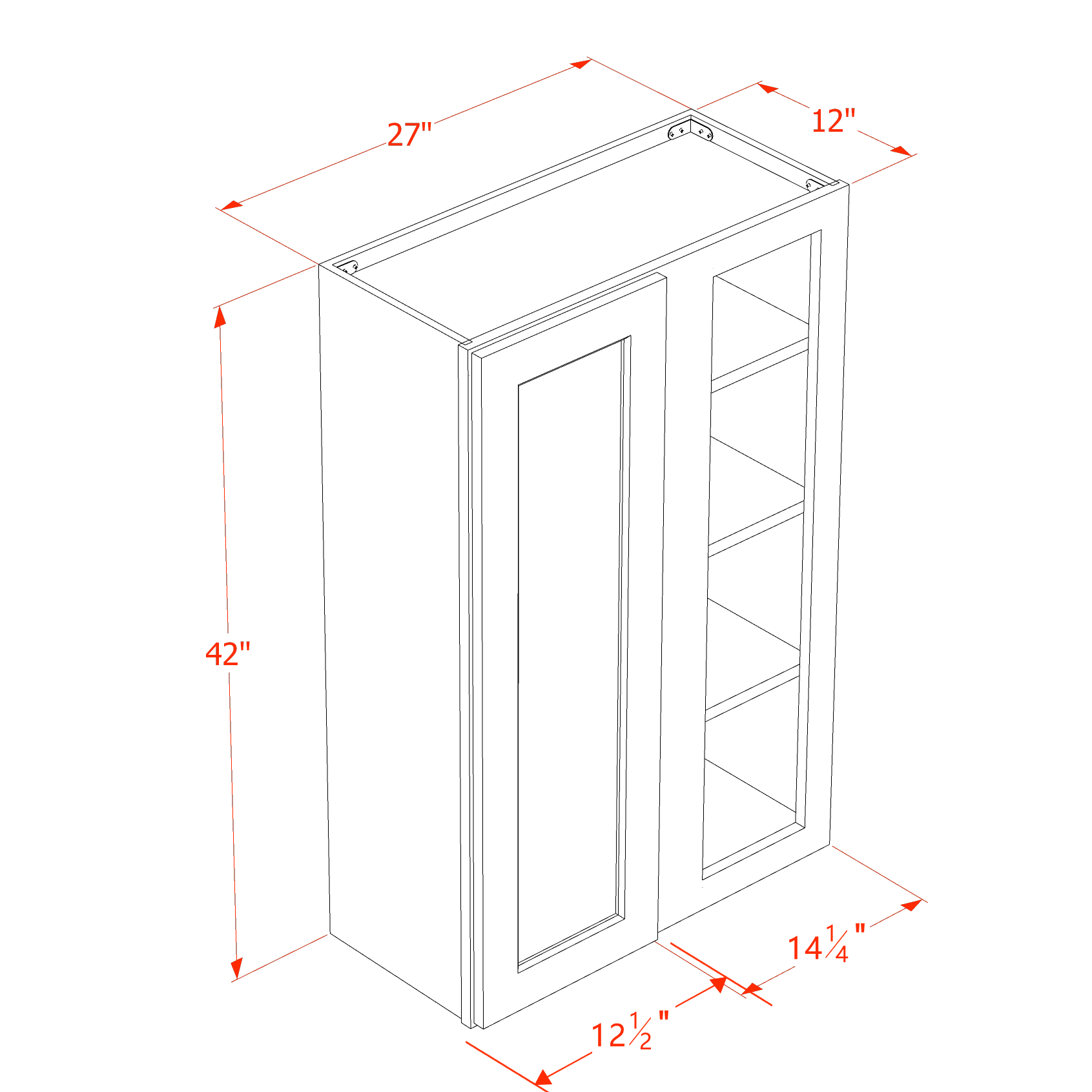 WBC2742-SSAW  Wall Blind Corner Cabinet 1 Door & 2 Shelves - Shaker Style - Swan White   27"W x 36"H x 12"D