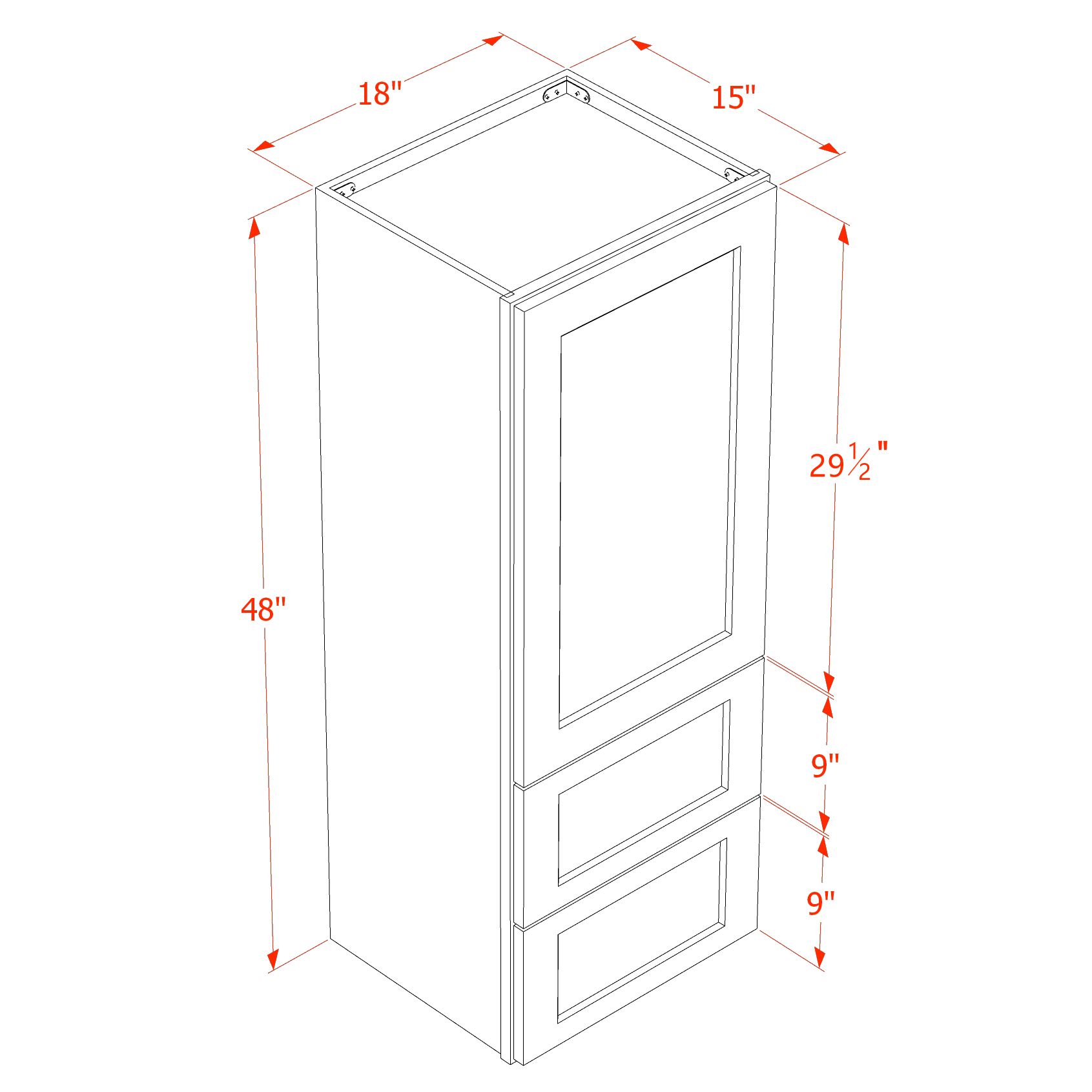 WD1848-SG  Diagonal Wall Corner Cabinet 1 Door & 2 Shelves - Shaker Style - Green   18'W x 48"H x 15"D