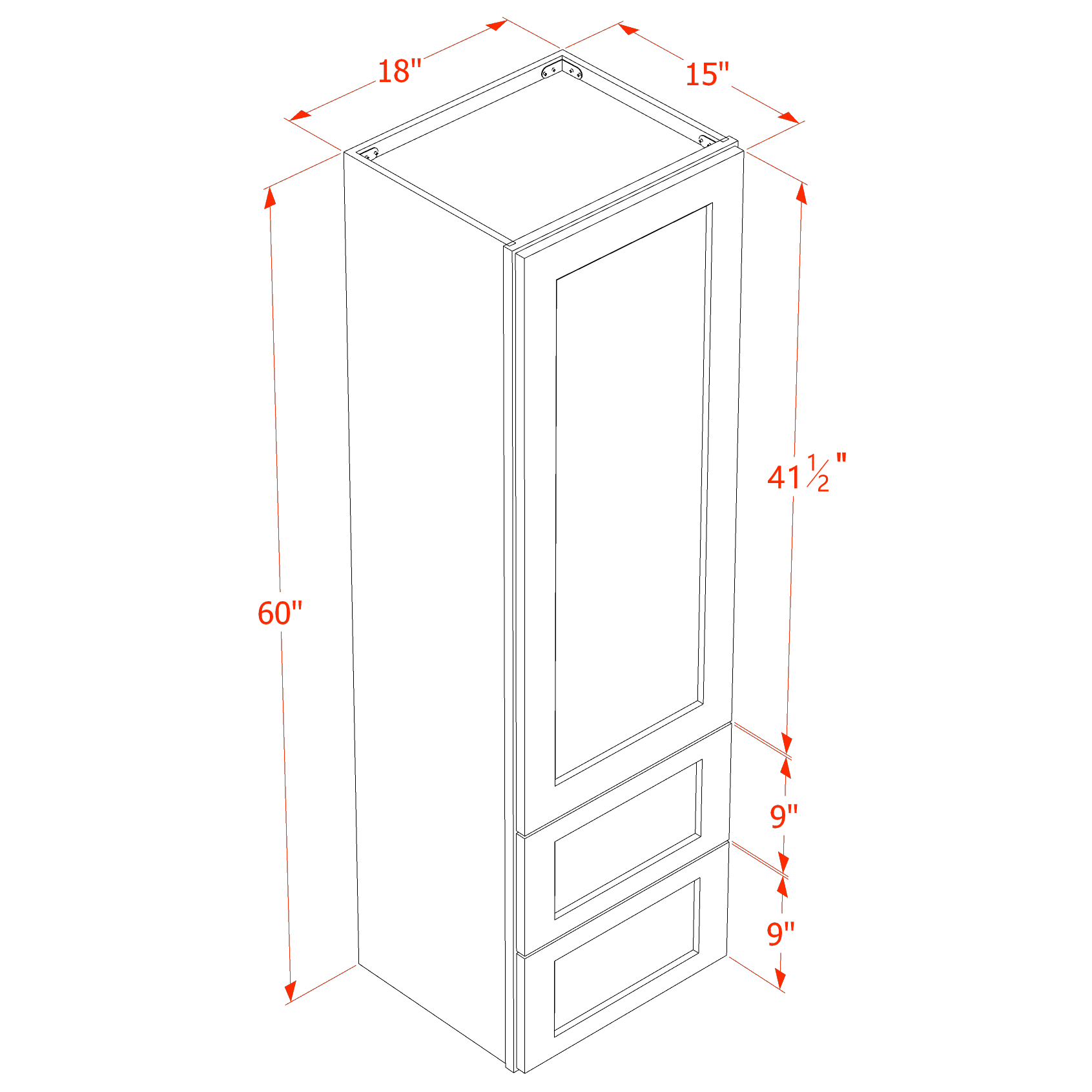 WD1860-SSE  Diagonal Wall Corner Cabinet 1 Door & 2 Shelves - Slim Shaker Style - Espresso   18'W x 60"H x 15"D