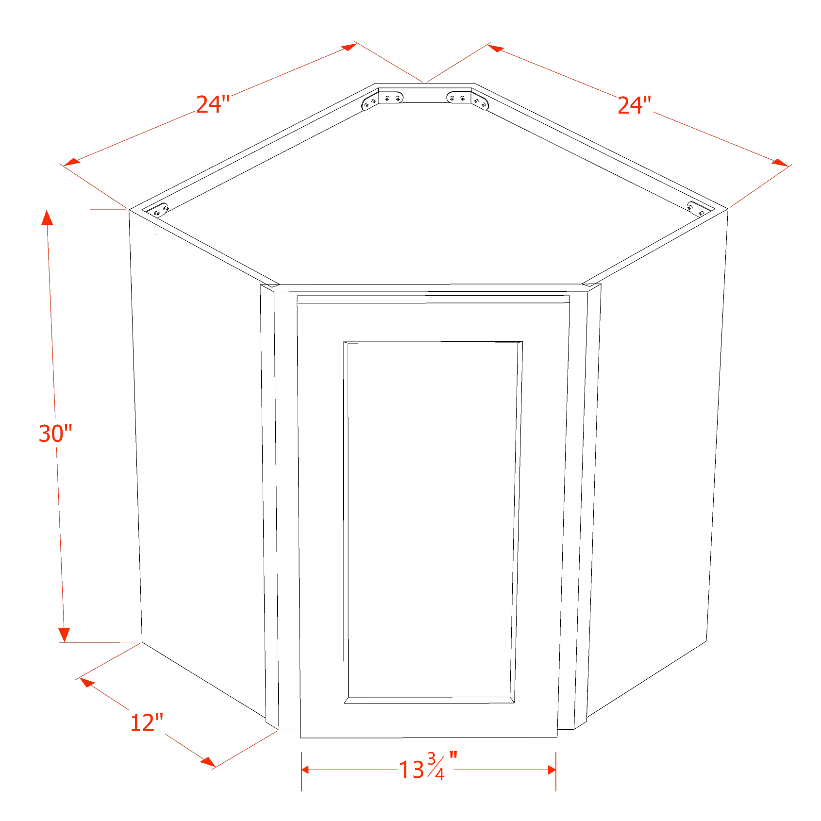 WDC2436-SSE: Slim Shaker Espresso 24"W x 36"H 1 Door & 2 Shelves Diagonal Wall Corner Cabinet