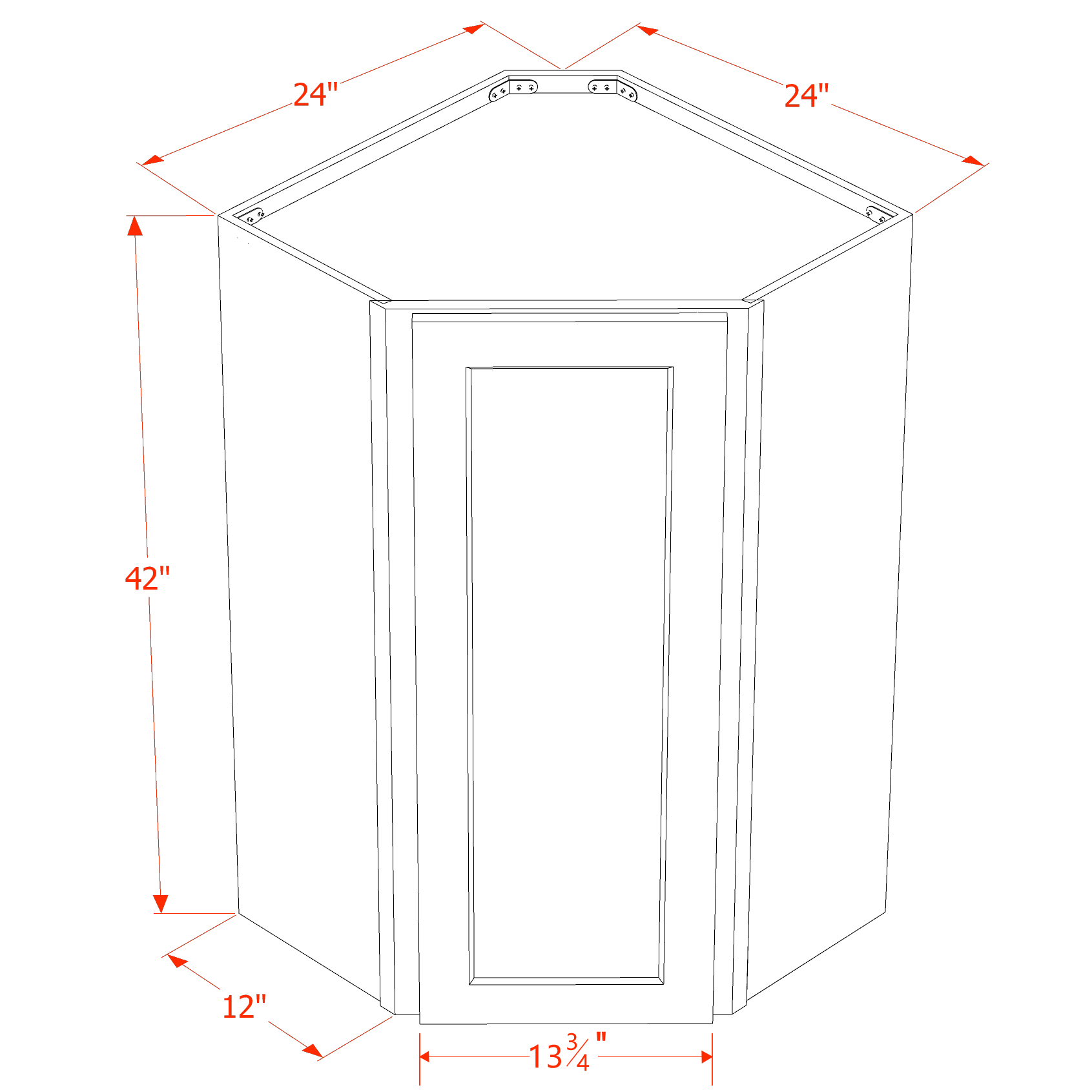 WDC2442-SSAW: Shaker Swan White 24"W x 42"H 1 Door & 2 Shelves Diagonal Wall Corner Cabinet