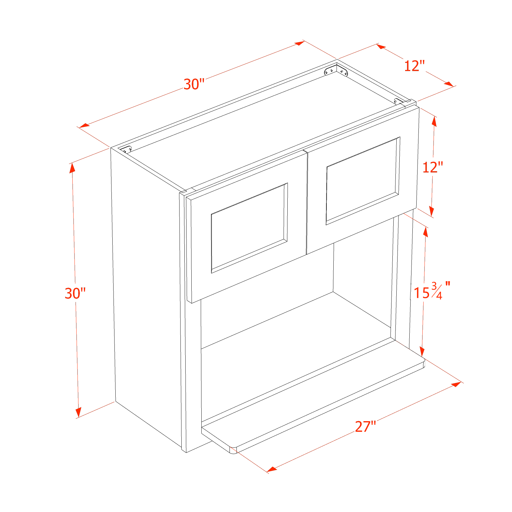 WM3030-SSE  Wall Cabinets 2 Doors Wall Built-in Microwave  - Slim Shaker Style - Espresso   30"W x 30"H x 12"D