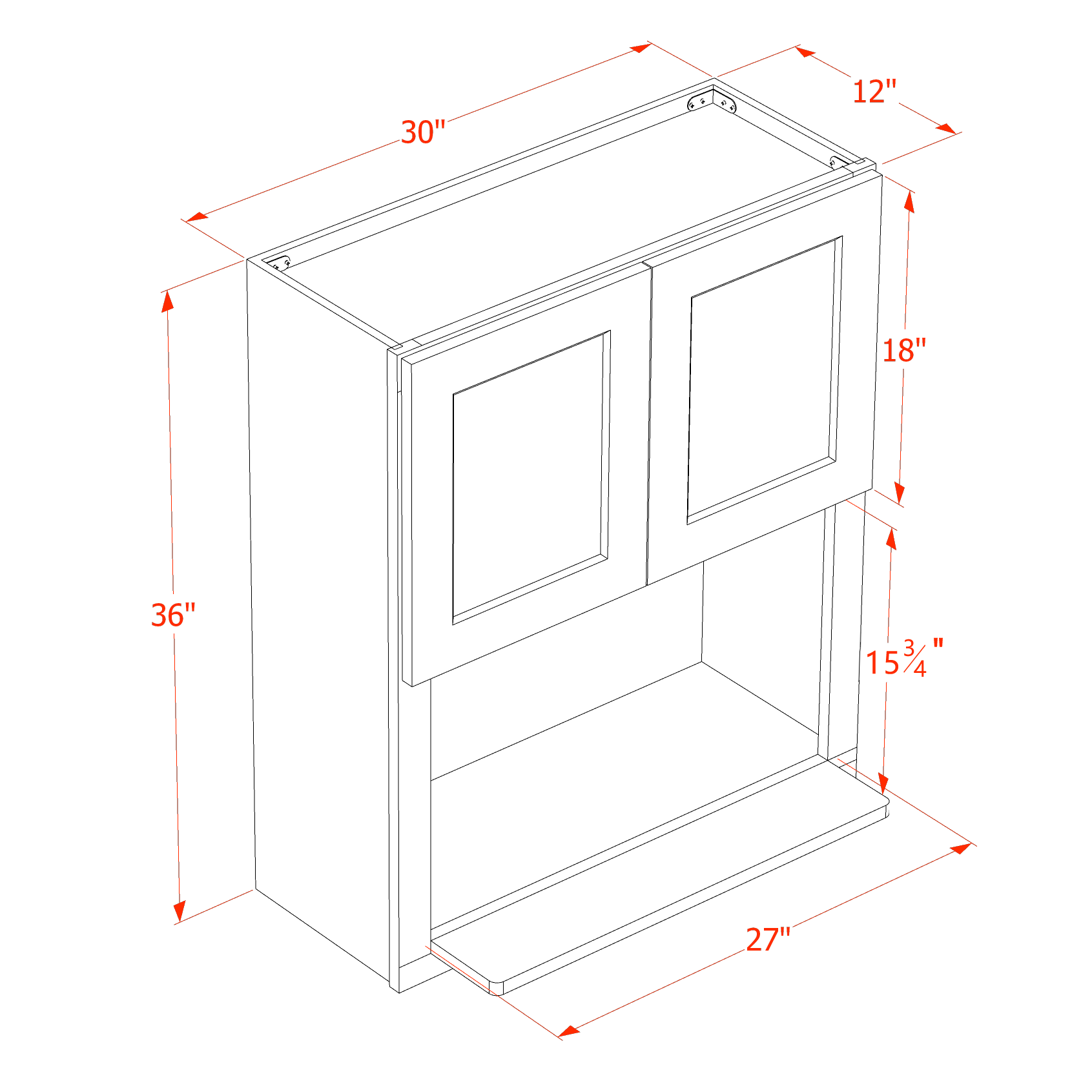 WM3036-SSE  Wall Cabinets 2 Doors Wall Built-in Microwave  - Slim Shaker Style - Espresso   30"W x 36"H x 12"D