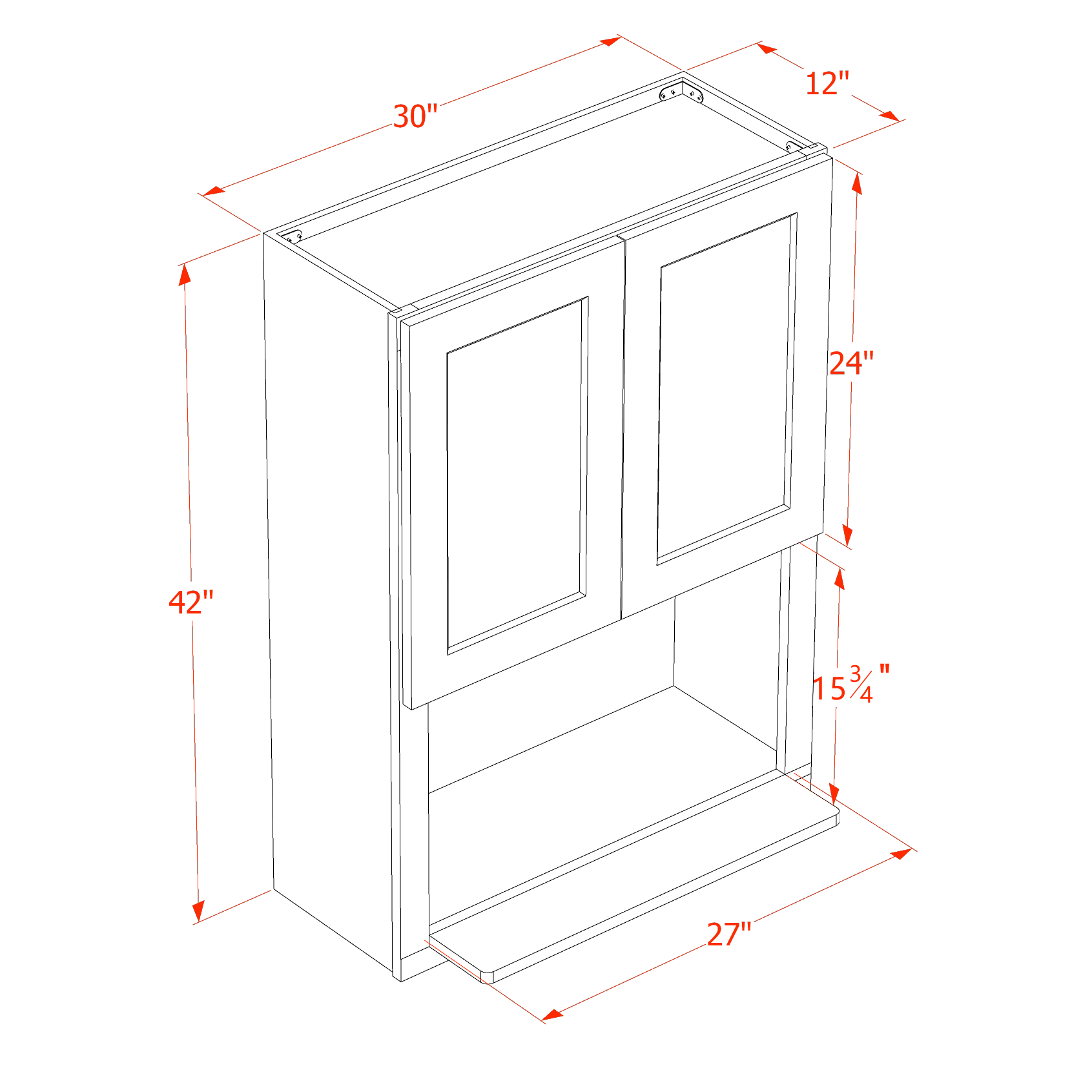 WM3042-ST  Wall Cabinets 2 Doors Wall Built-in Microwave  - Shaker Style - Timber   30"W x 42"H x 12"D
