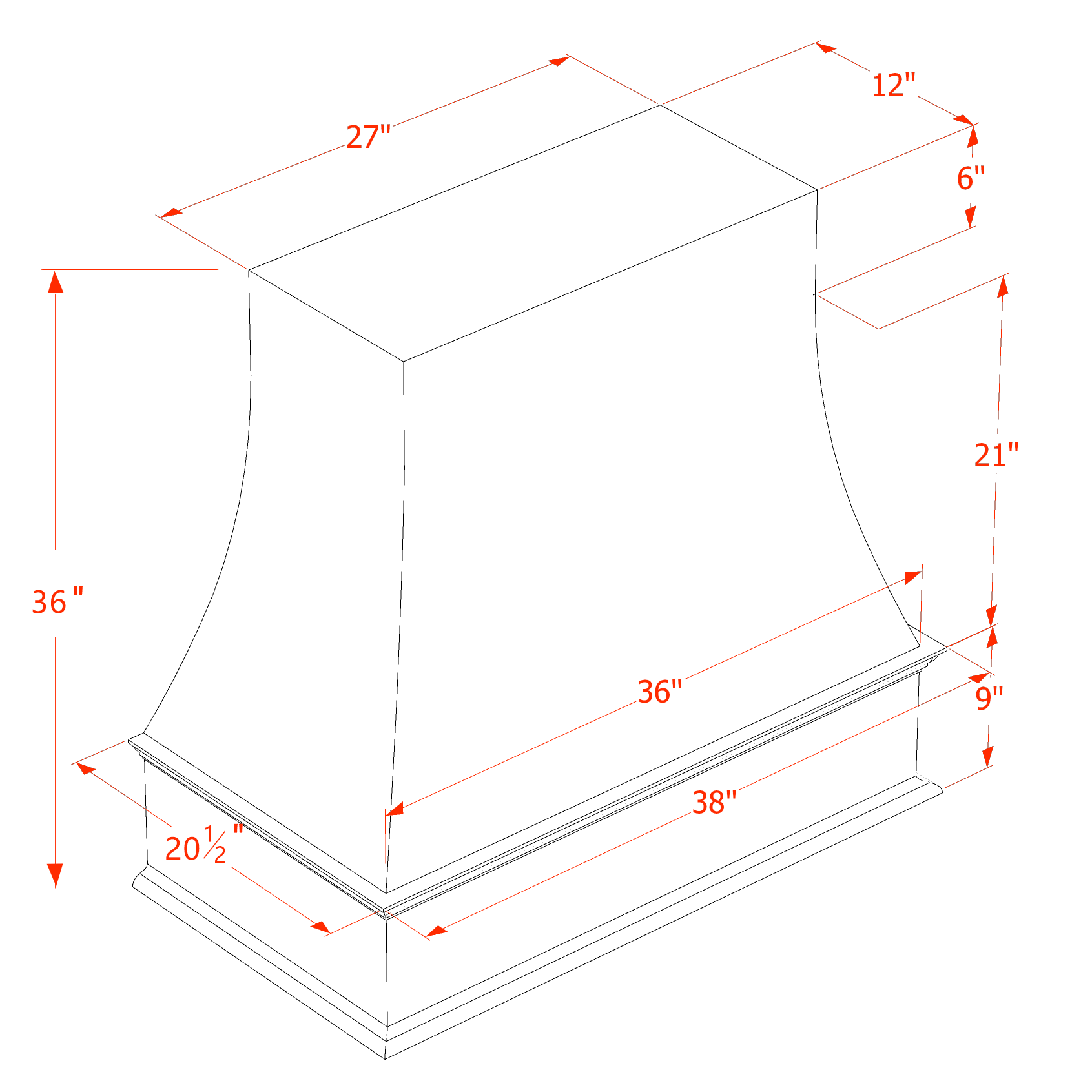 WRH3636-SSAW  Wood Wall Mounted Range Hood - Shaker Style - Swan White   30"W x 36"H x 20-1/2"D