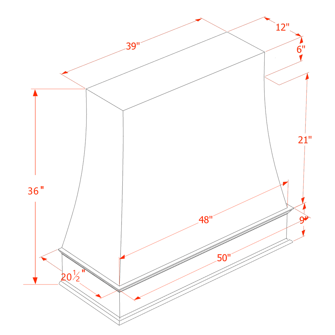 WRH4836-SLG: Shaker Light Grey 48"W x 36"H Wood Wall Mounted Range Hoods