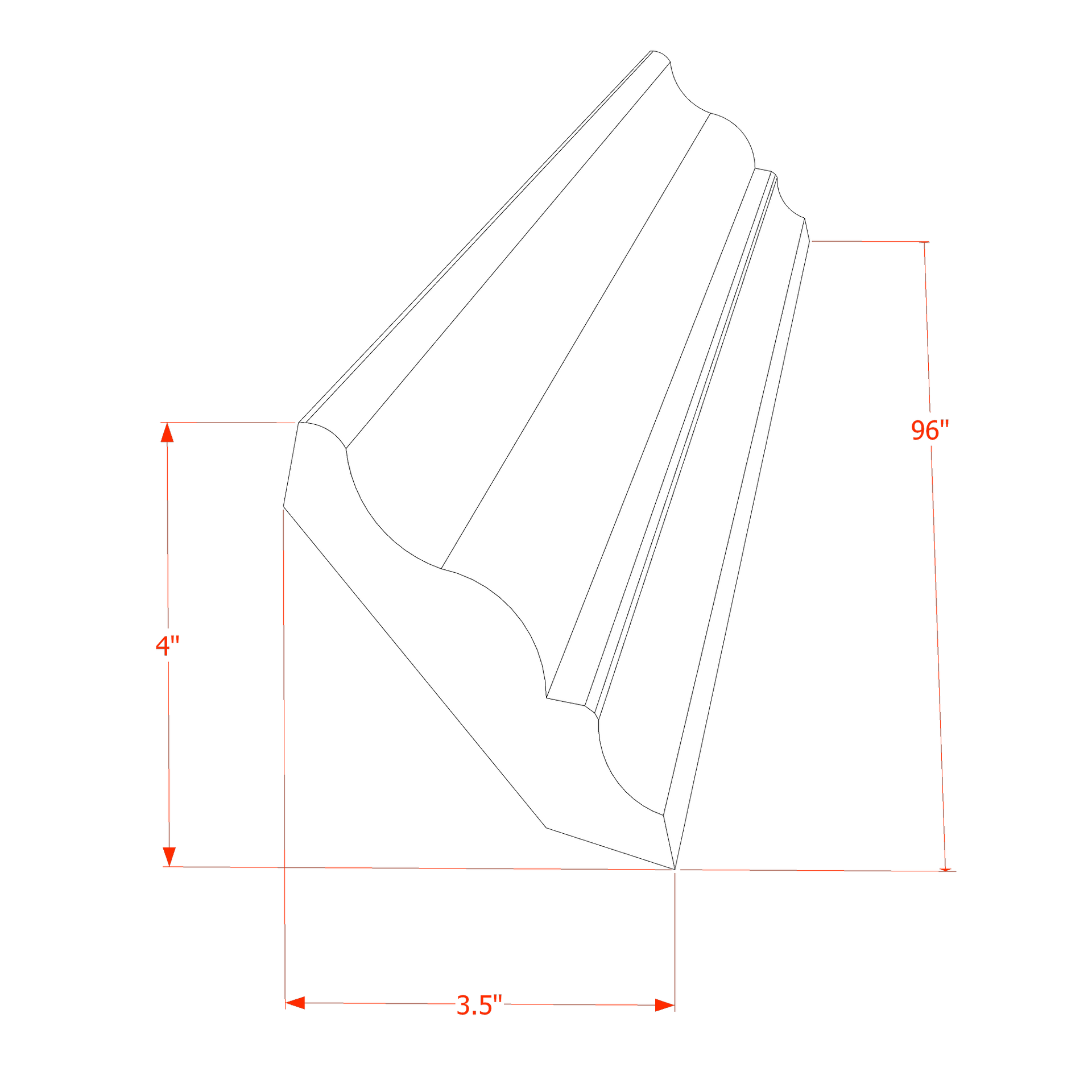 CM6-SLG  Crown Molding - Shaker Style - Light Grey   96"W x 6"H x 3-1/2"D