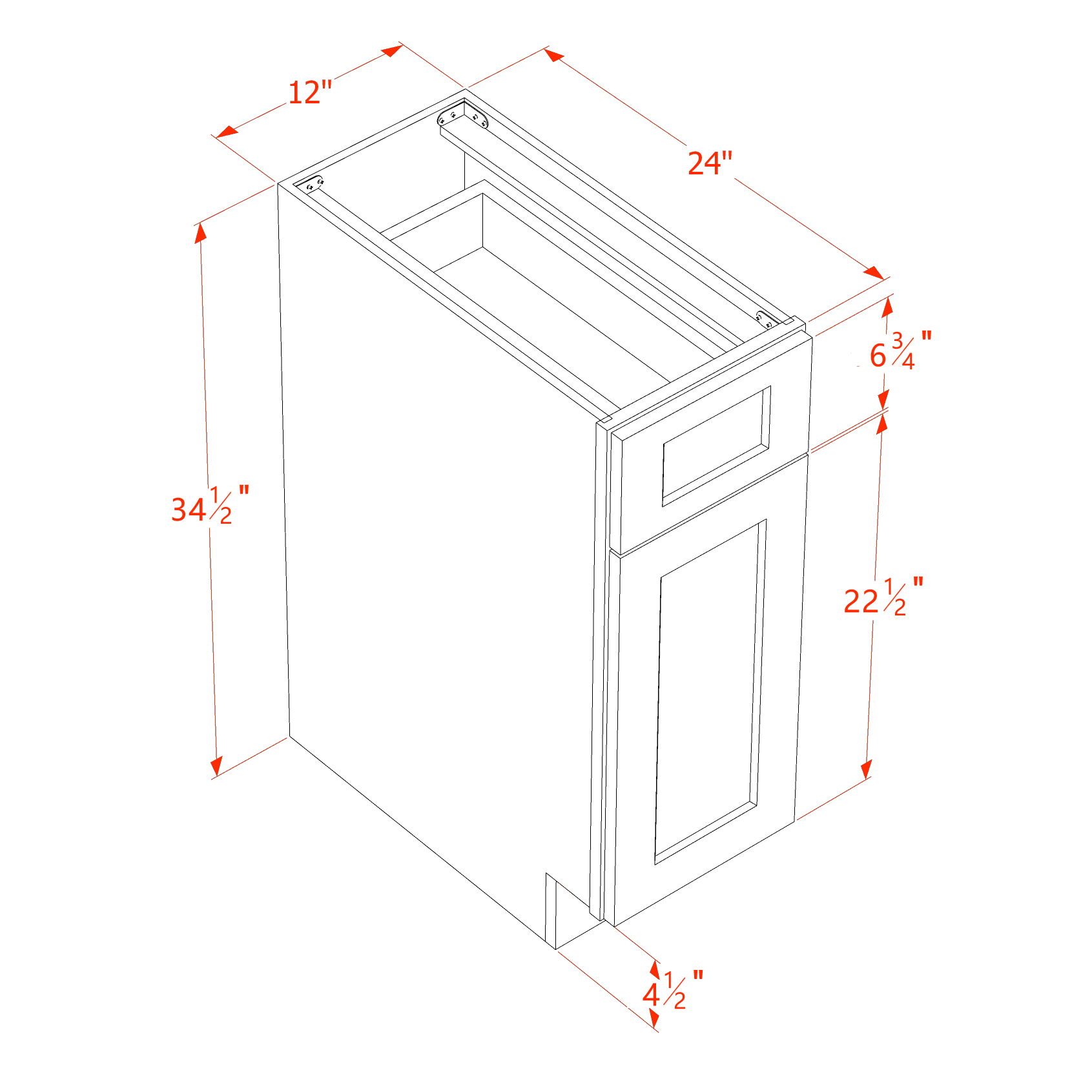 B12-SLG  Base cabinet - Shaker Style - Light Grey   12"W x 34-1/2"H x 24"D