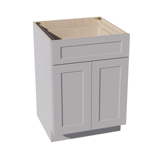 B24-SLG: Shaker Light Grey 24" 1 Drawer 2 Doors Standard Base Cabinet