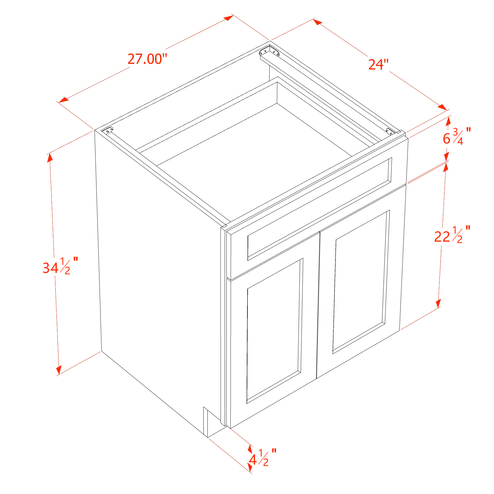 B27-SLG: Shaker Light Grey 27" 1 Drawer 2 Doors Standard Base Cabinet