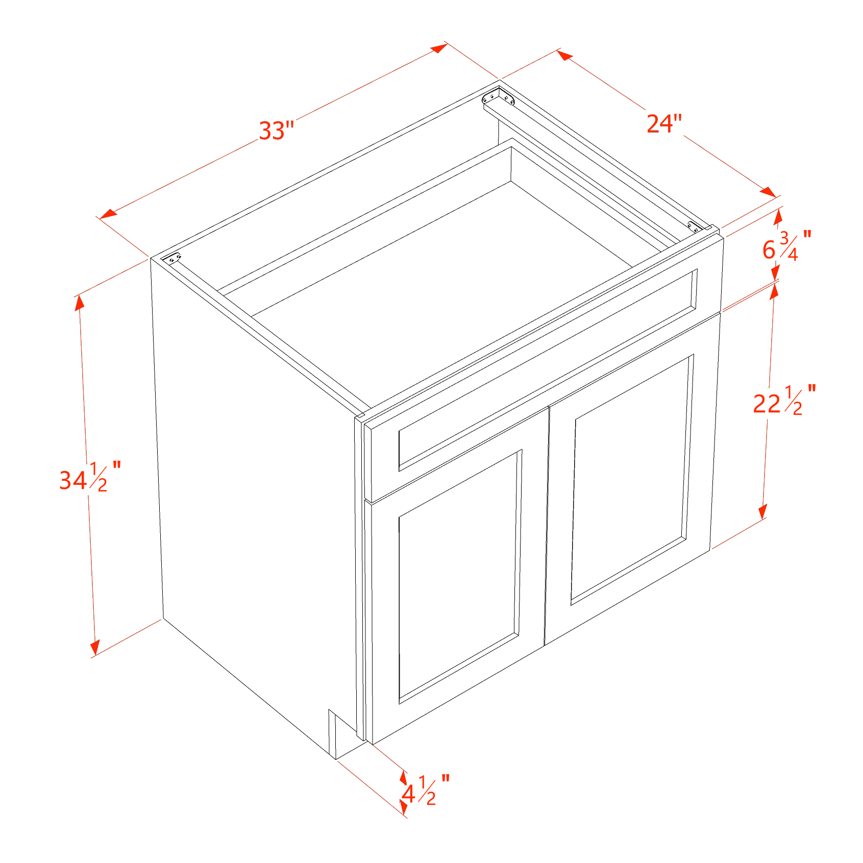 B33-SLG: Shaker Light Grey 33" 1 Drawer 2 Doors Standard Base Cabinet