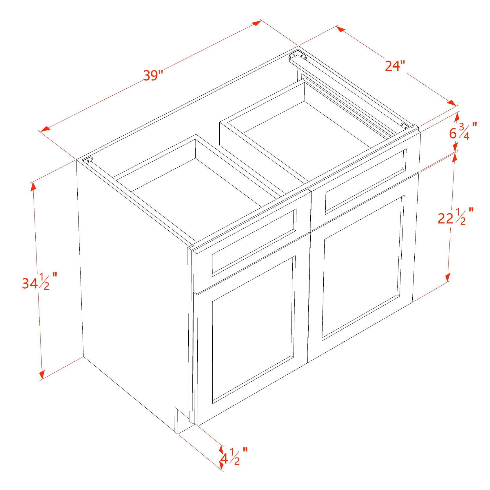 B39-SLG: Shaker Light Grey 39" 2 Drawers 2 Doors Standard Base Cabinet
