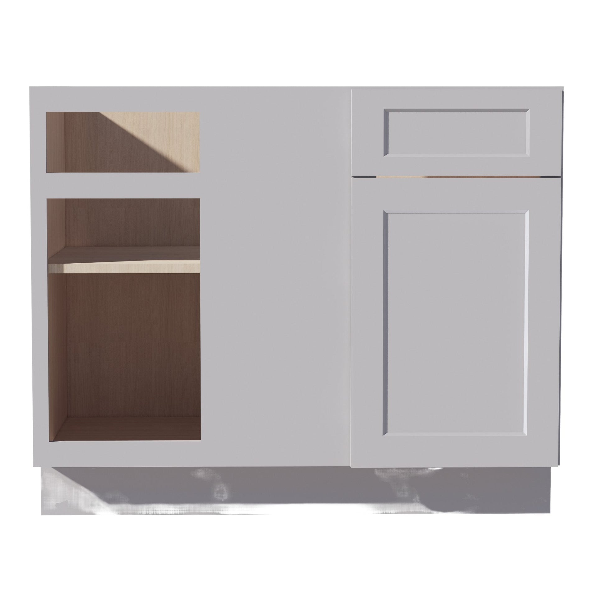 BBC42/45-SLG: Shaker Light Grey 42" 1 Door & 1 Drawer Blind Corner Base Cabinets