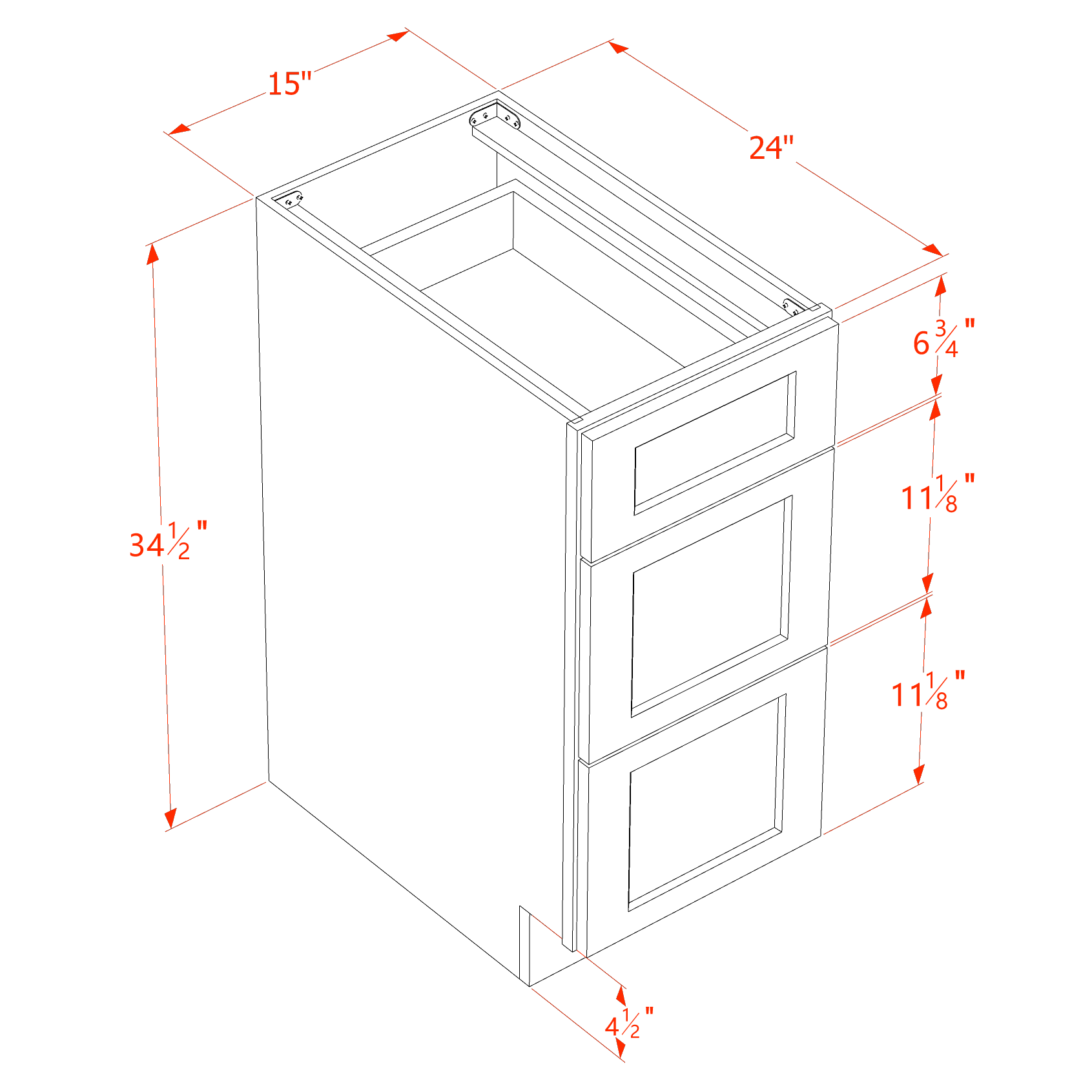 DB15-SLG: Shaker Light Grey 15" 3 Drawers Base Cabinet