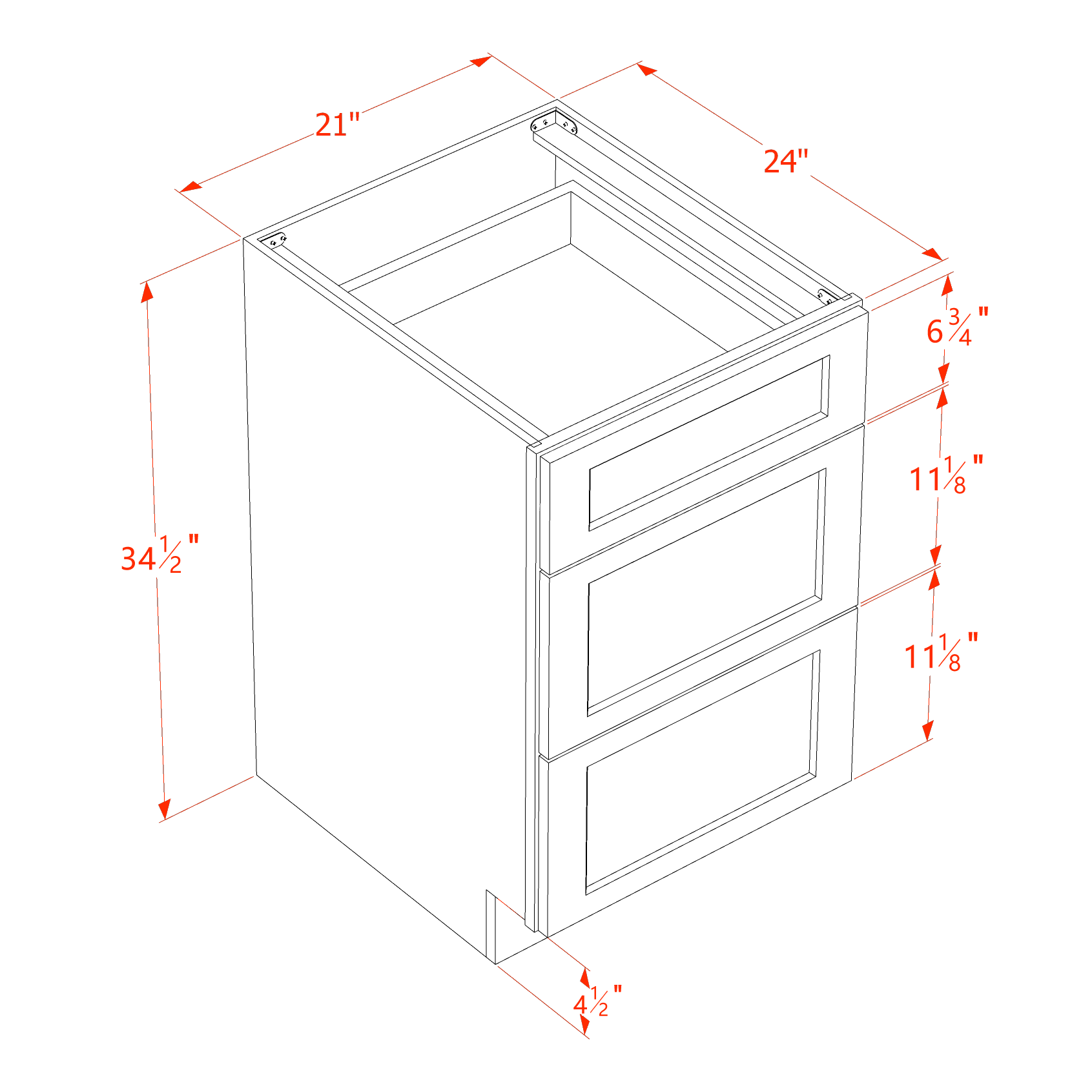 DB21-SLG: Shaker Light Grey 21" 3 Drawers Base Cabinet