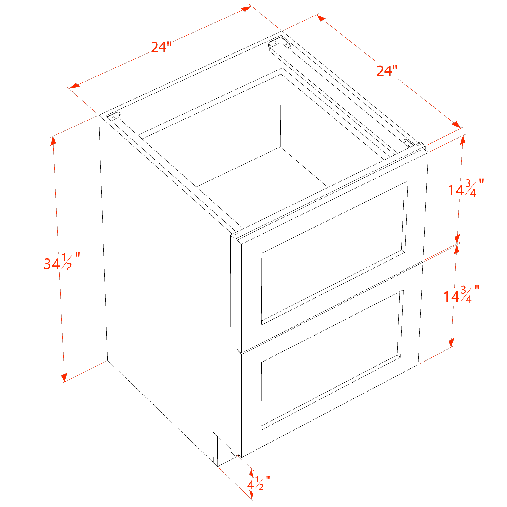 DB24-2-SLG: Shaker Light Grey 24" 2 Drawers Base Cabinet