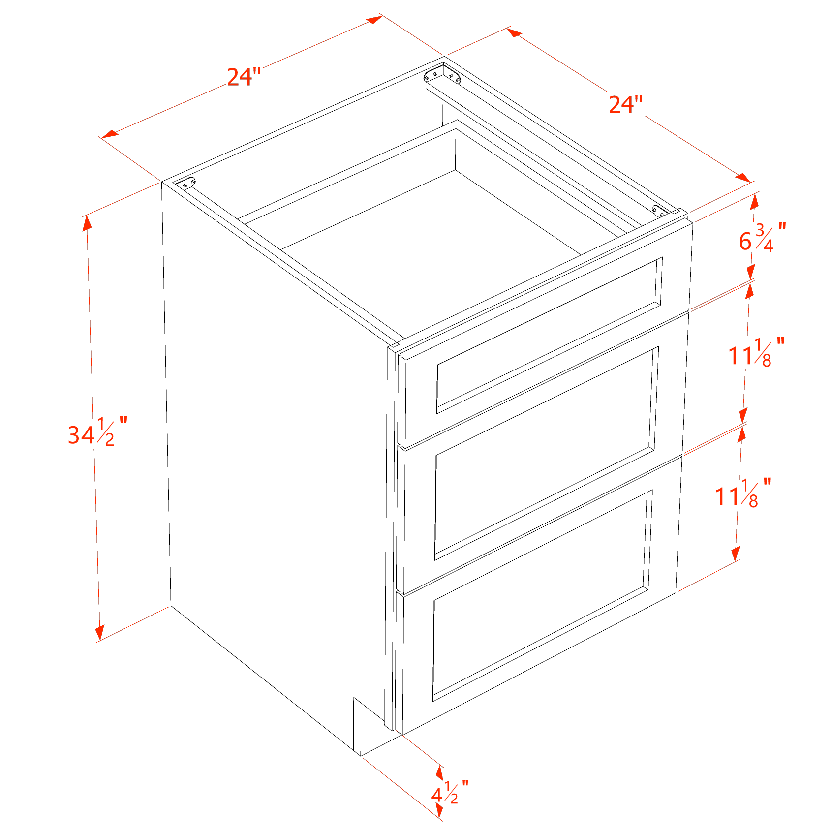 DB24-SLG: Shaker Light Grey 24" 3 Drawers Base Cabinet