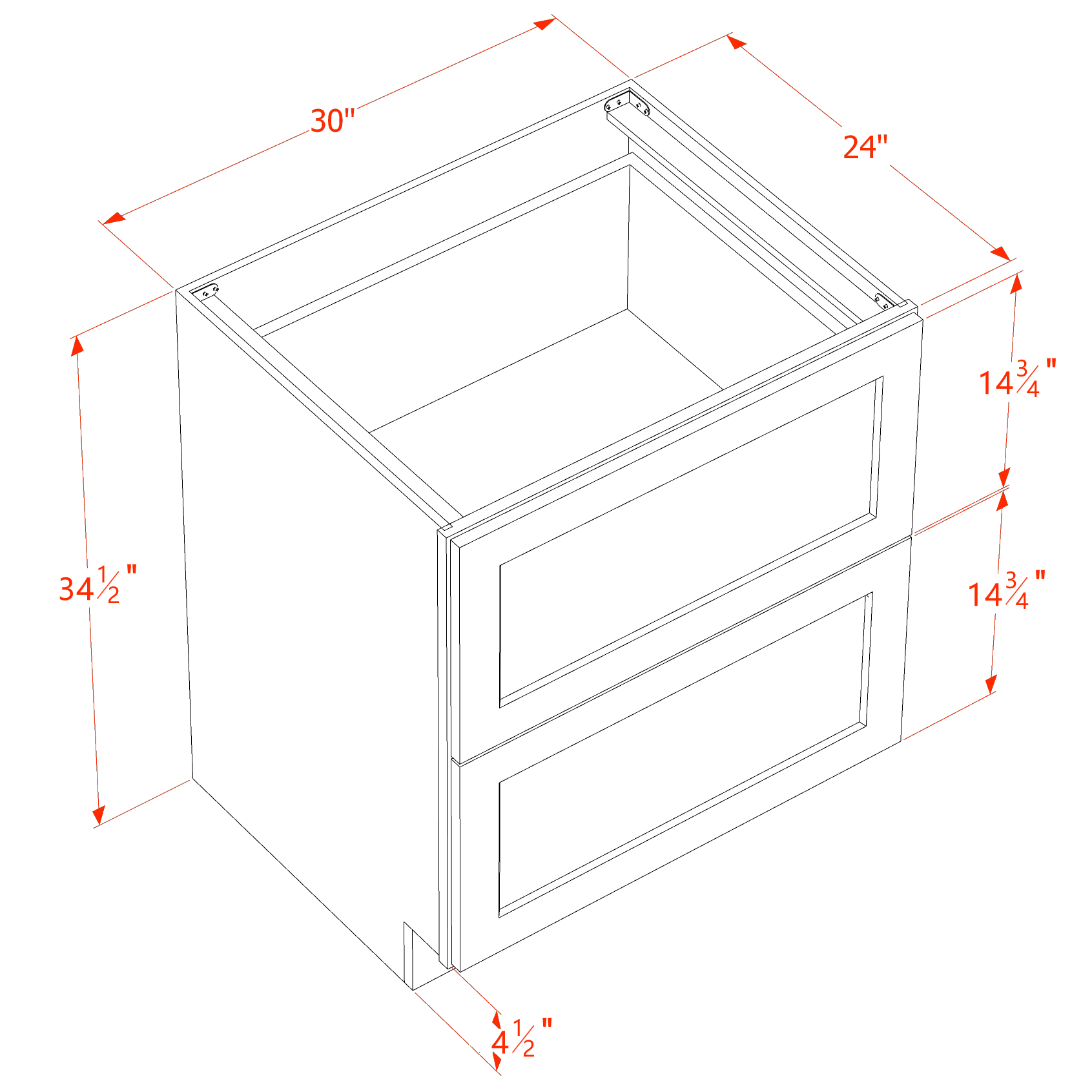 DB30-2-SLG: Shaker Light Grey 30" 2 Drawers Base Cabinet