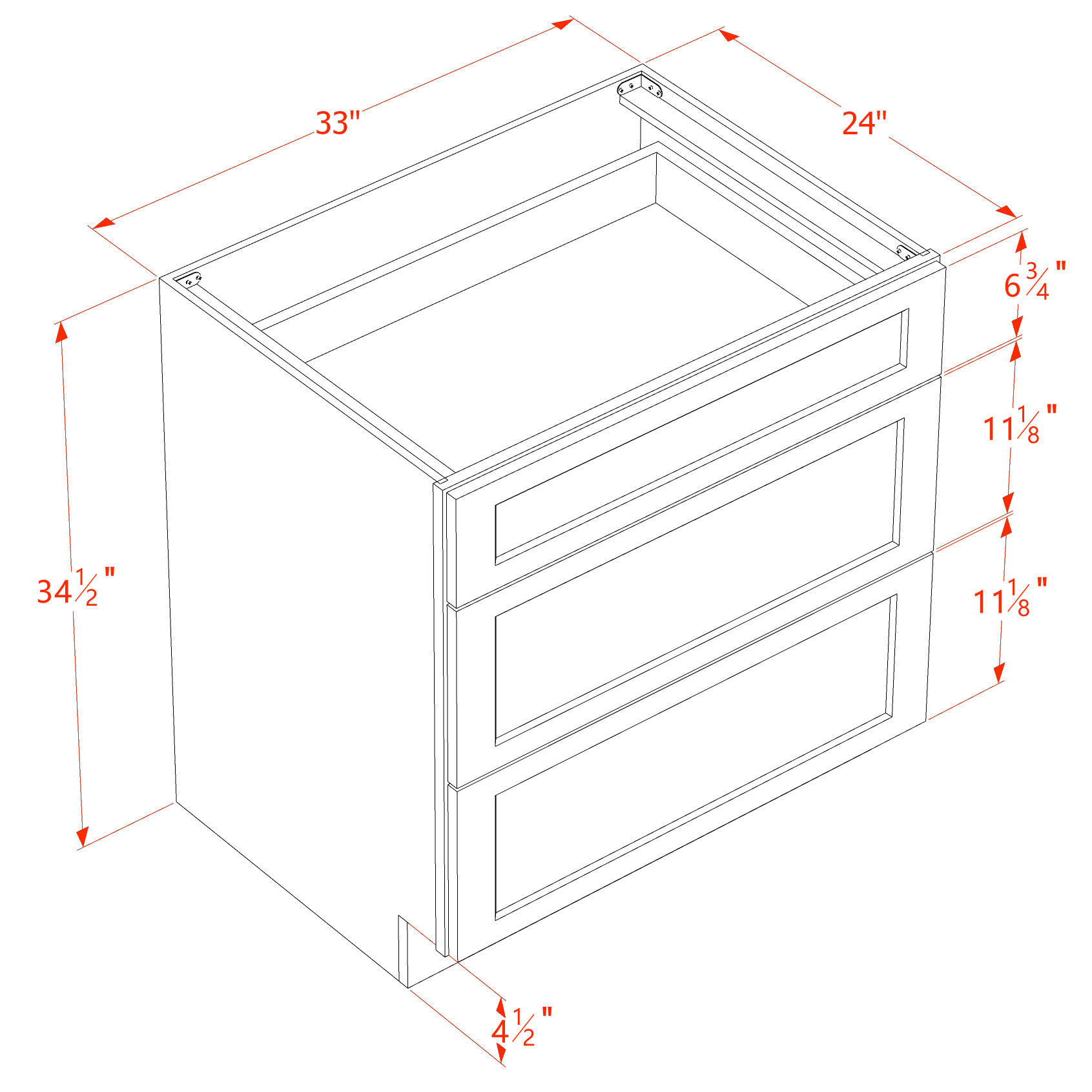 DB33-SLG: Shaker Light Grey 33" 3 Drawers Base Cabinet