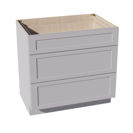 DB36-SLG: Shaker Light Grey 36" 3 Drawers Base Cabinet
