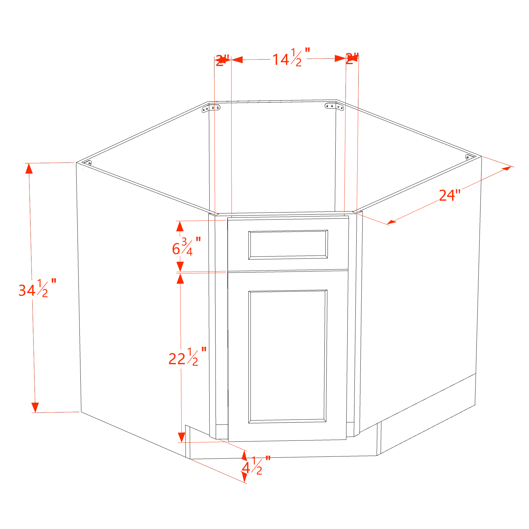 DSB36-SLG  Base Cabinet 1 Door 1 False Drawer Corner Sink - Shaker Style - Light Grey   18"W x 34-1/2"H x 24"D