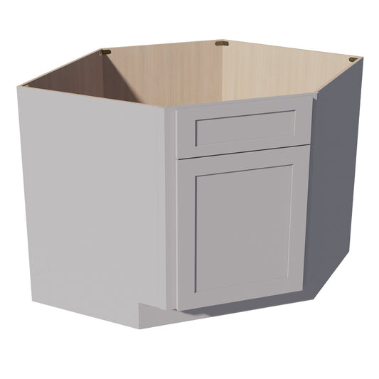 DSB42-SLG: Shaker Light Grey 42" 1 Door & 1 False Drawer Corner Sink Base Cabinet