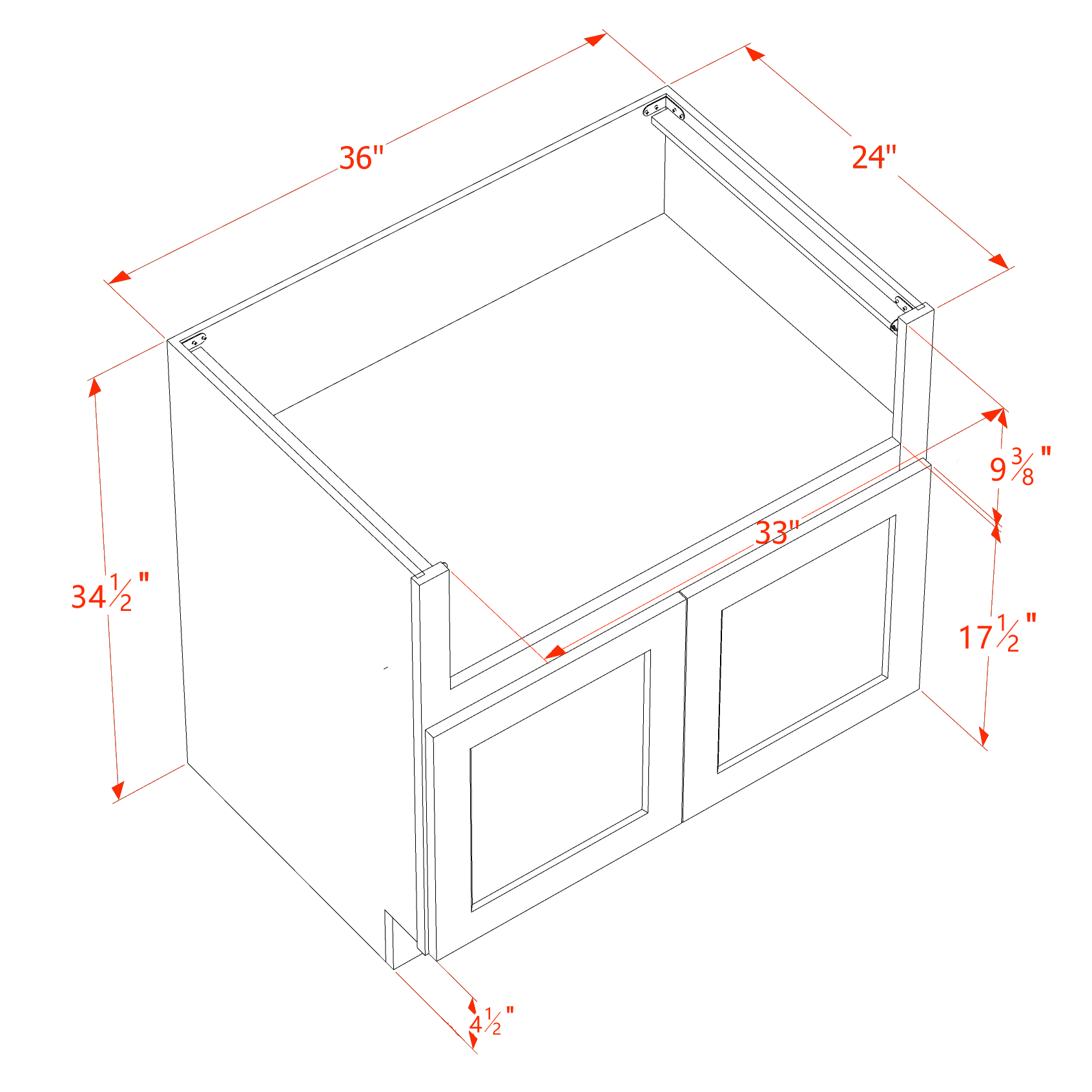 FS36-SLG  Base Cabinet 2 Doors Farm House Sink Base  - Shaker Style - Light Grey   36"W x 34-1/2"H x 24"D