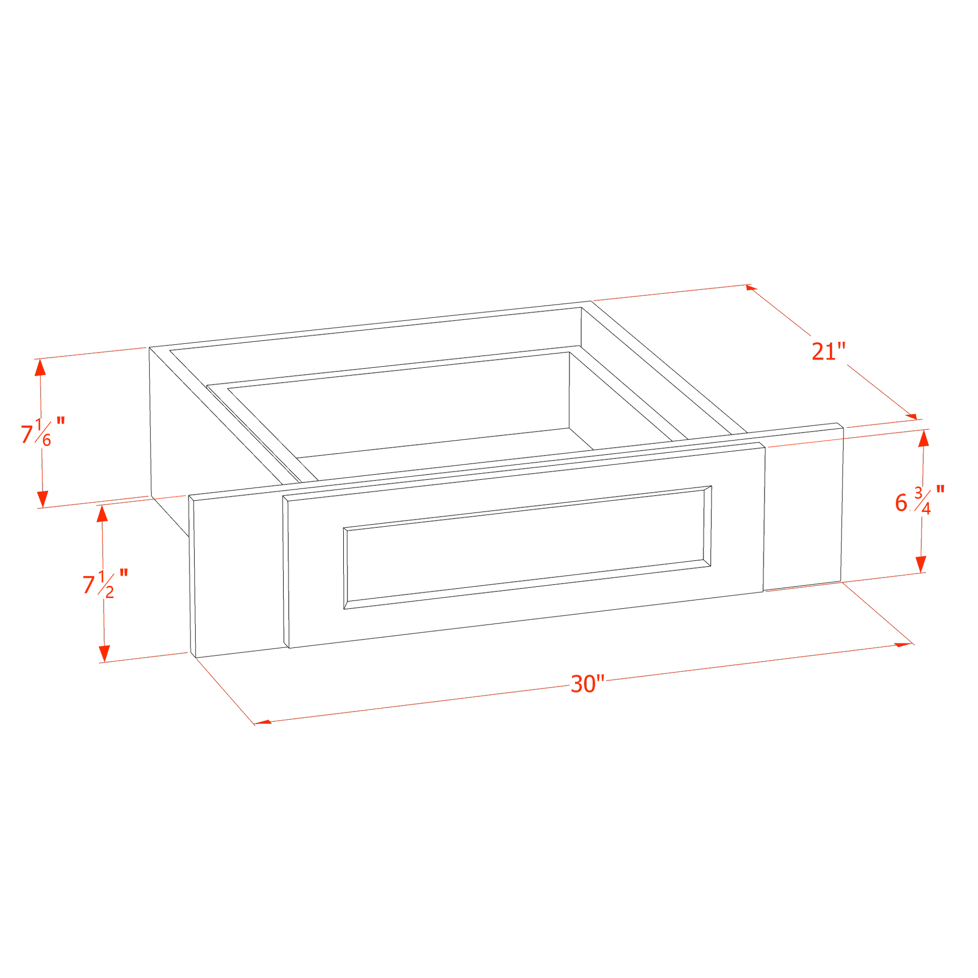 KD30-SLG  Vanity Knee Drawer - Shaker Style - Light Grey   30"W x 7-1/2"H x 21"D