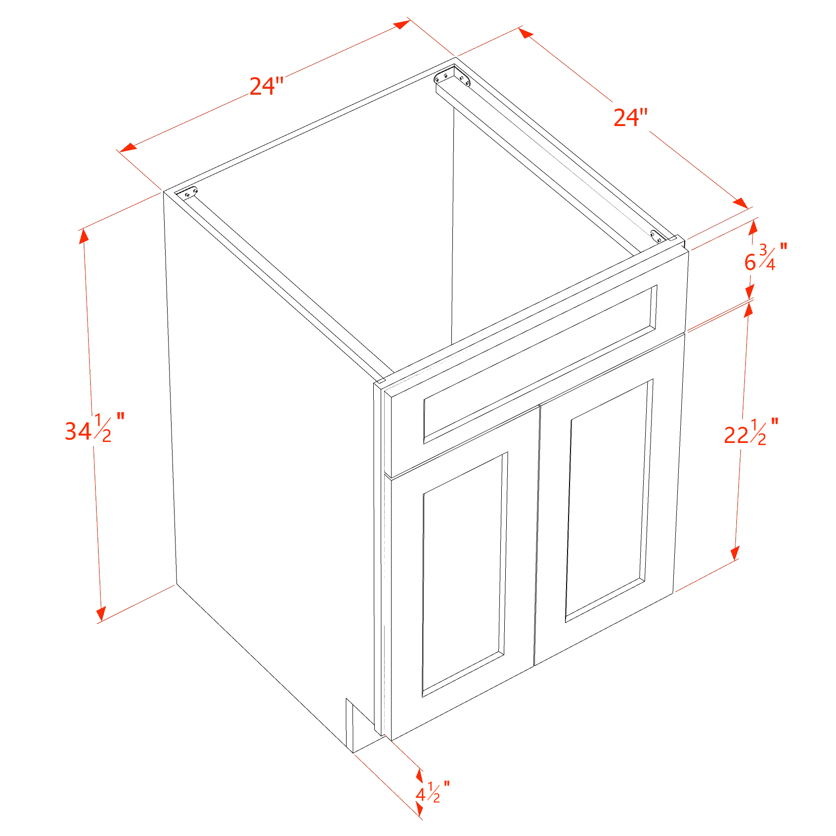 SB24-SLG: Shaker Light Grey 24" 2 Doors 1 False Drawer Sink Base Cabinet