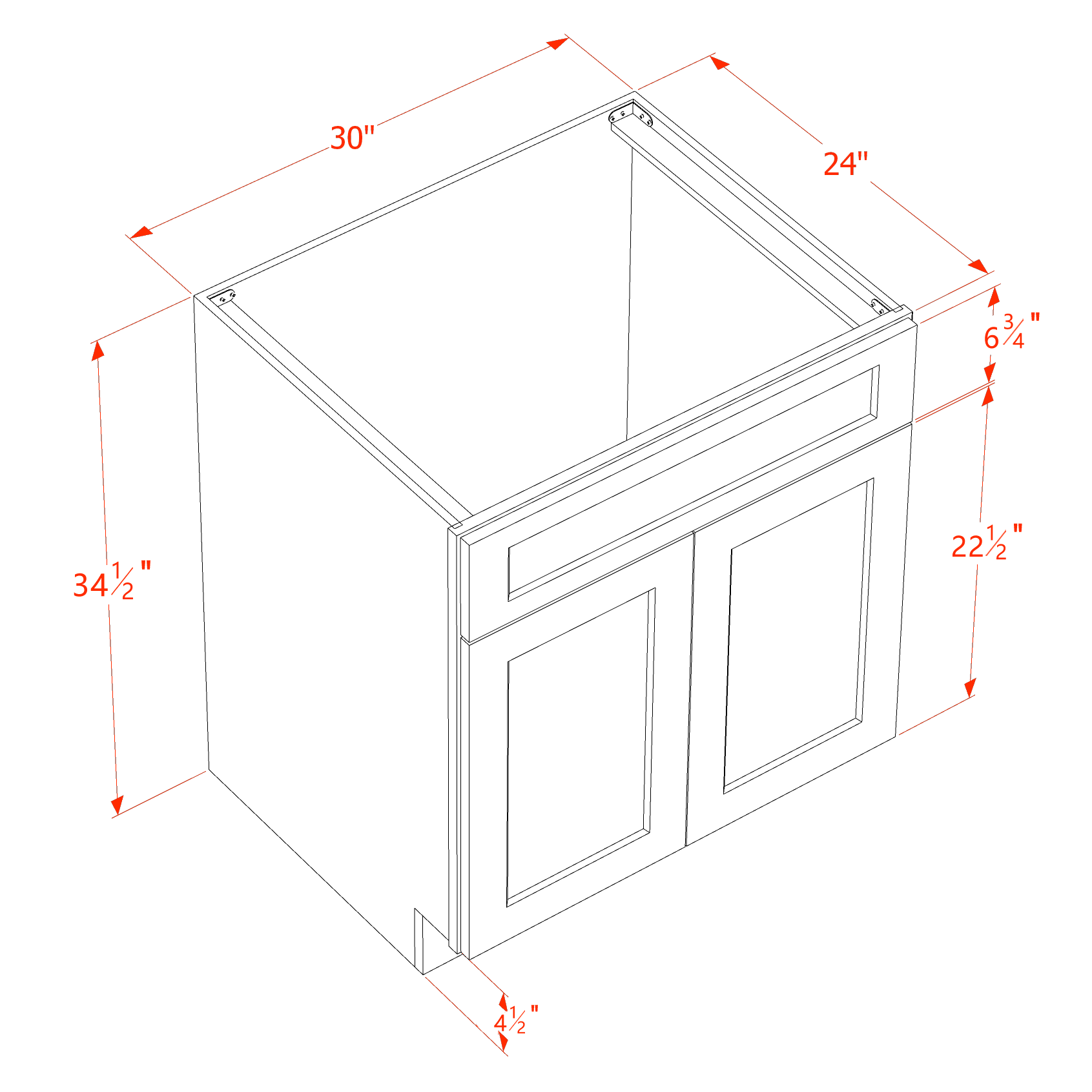 SB30-SLG: Shaker Light Grey 30" 2 Doors 1 False Drawer Sink Base Cabinet