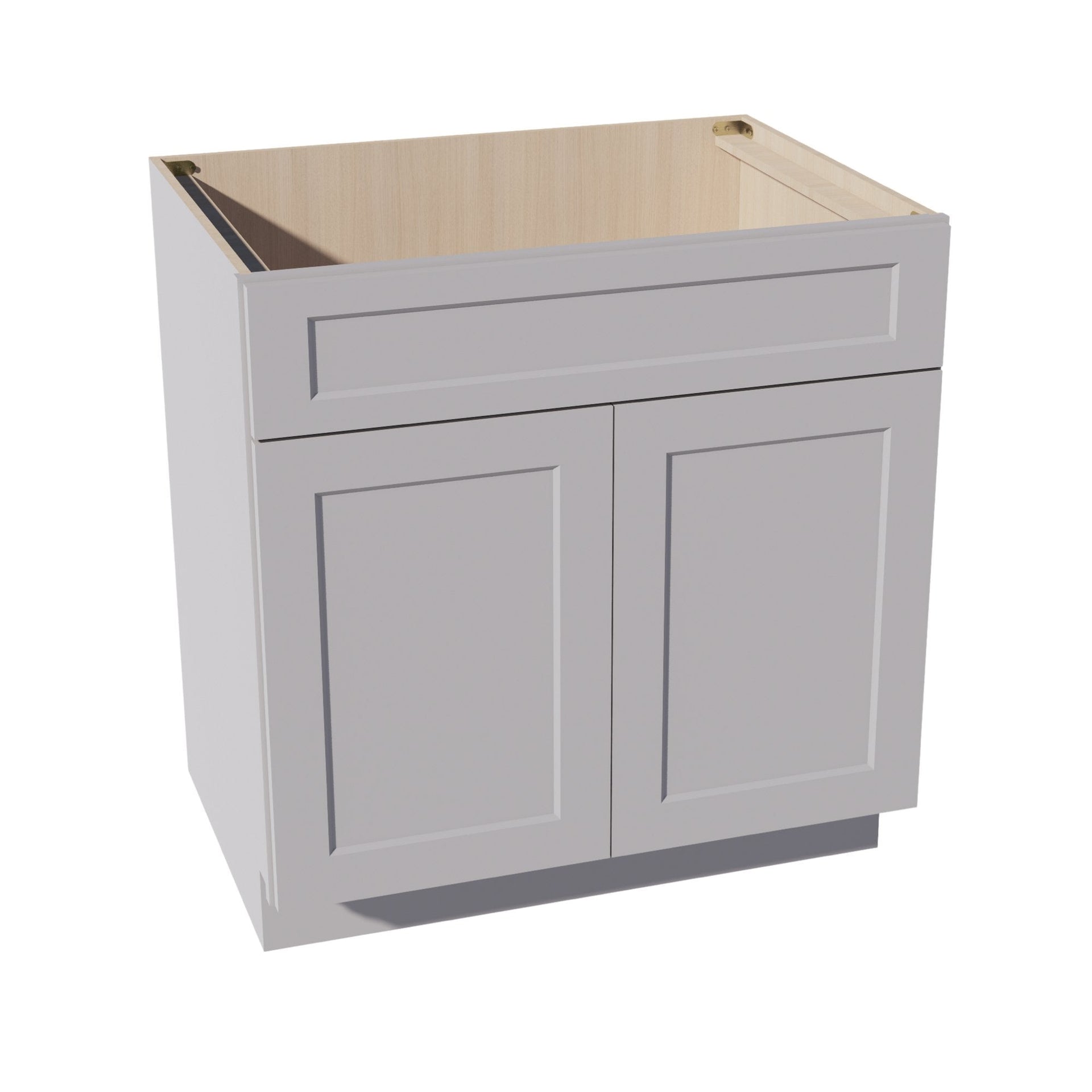 SB33-SLG  Sink Base Cabinet 2 Door 2 False Drawer  - Shaker Style - Light Grey   33"W x 34-1/2"H x 24"D