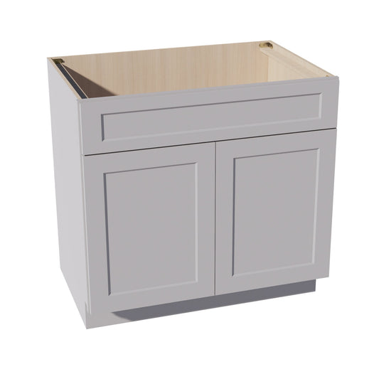 SB36-SLG: Shaker Light Grey 36" 2 Doors 1 False Drawer Sink Base Cabinet