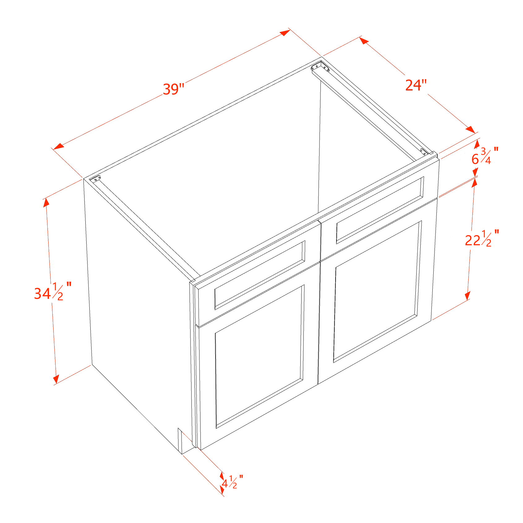 SB39-SLG: Shaker Light Grey 39" 2 Doors 2 False Drawers Sink Base Cabinet