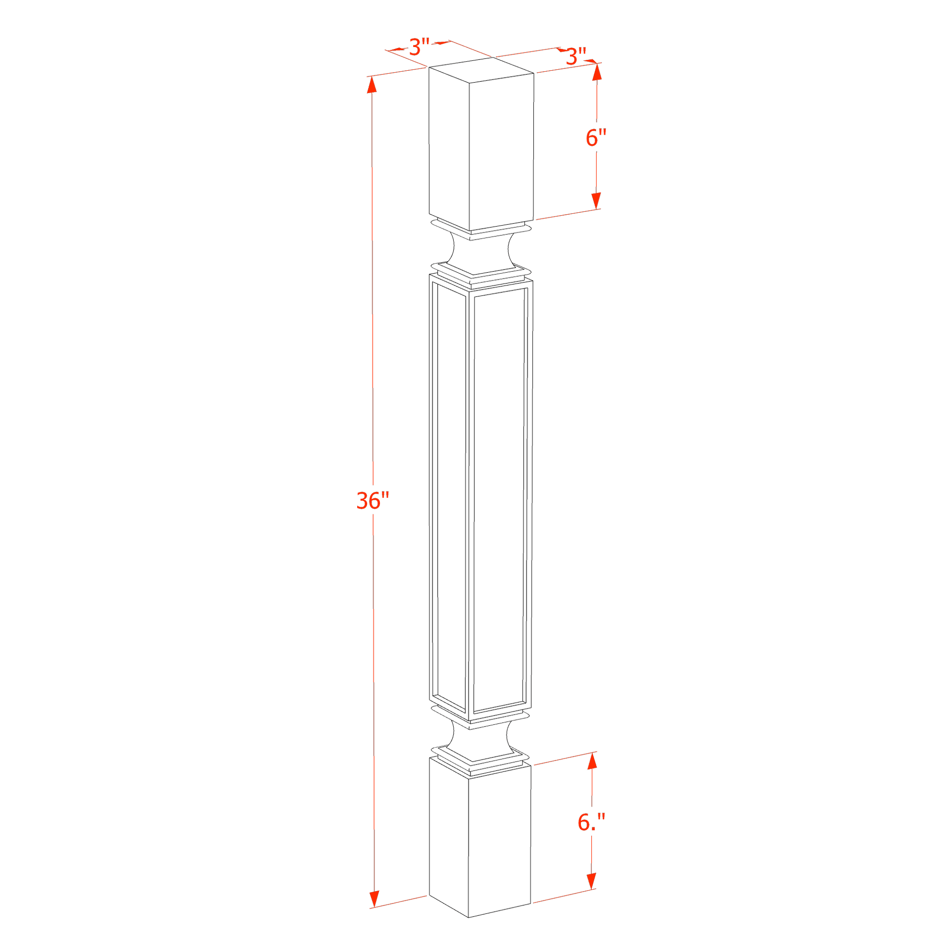 SP336-SLG: Shaker Light Grey 03"W x 36"H x 03"D Square Roman Pillar
