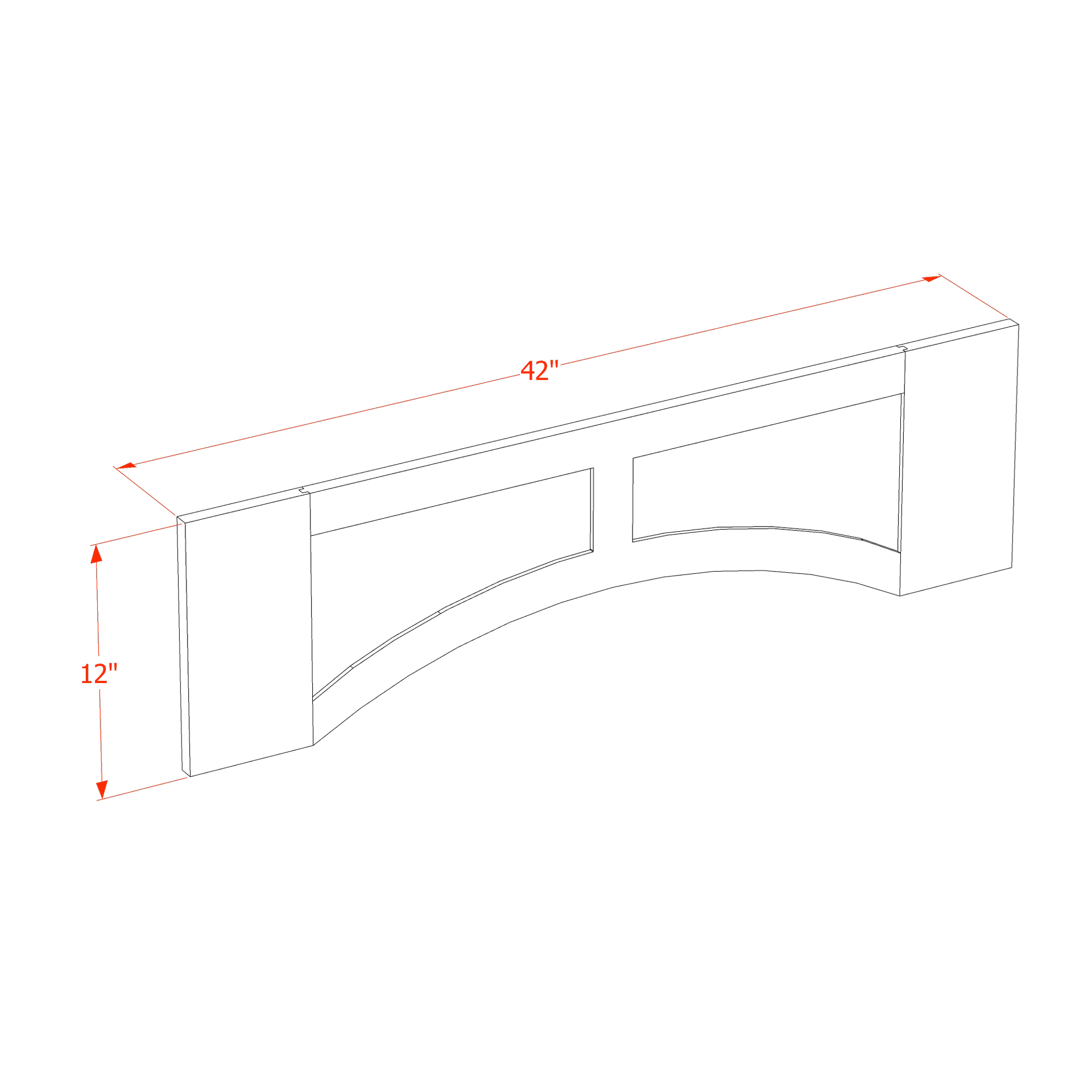 VARP42-SLG  Arched Valance With Raised Panel - Shaker Style - Light Grey   42"W x 12"H x
