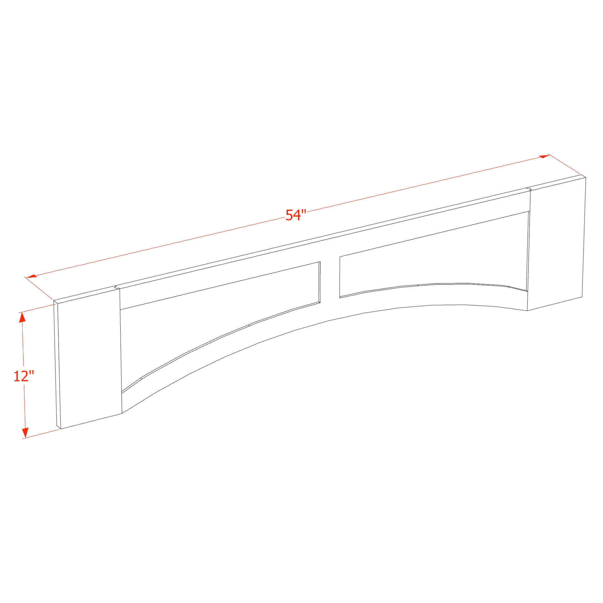 VARP54-SLG: Shaker Light Grey 54"W x 12"H x 3/4"D Arched Valance with Raised Panel
