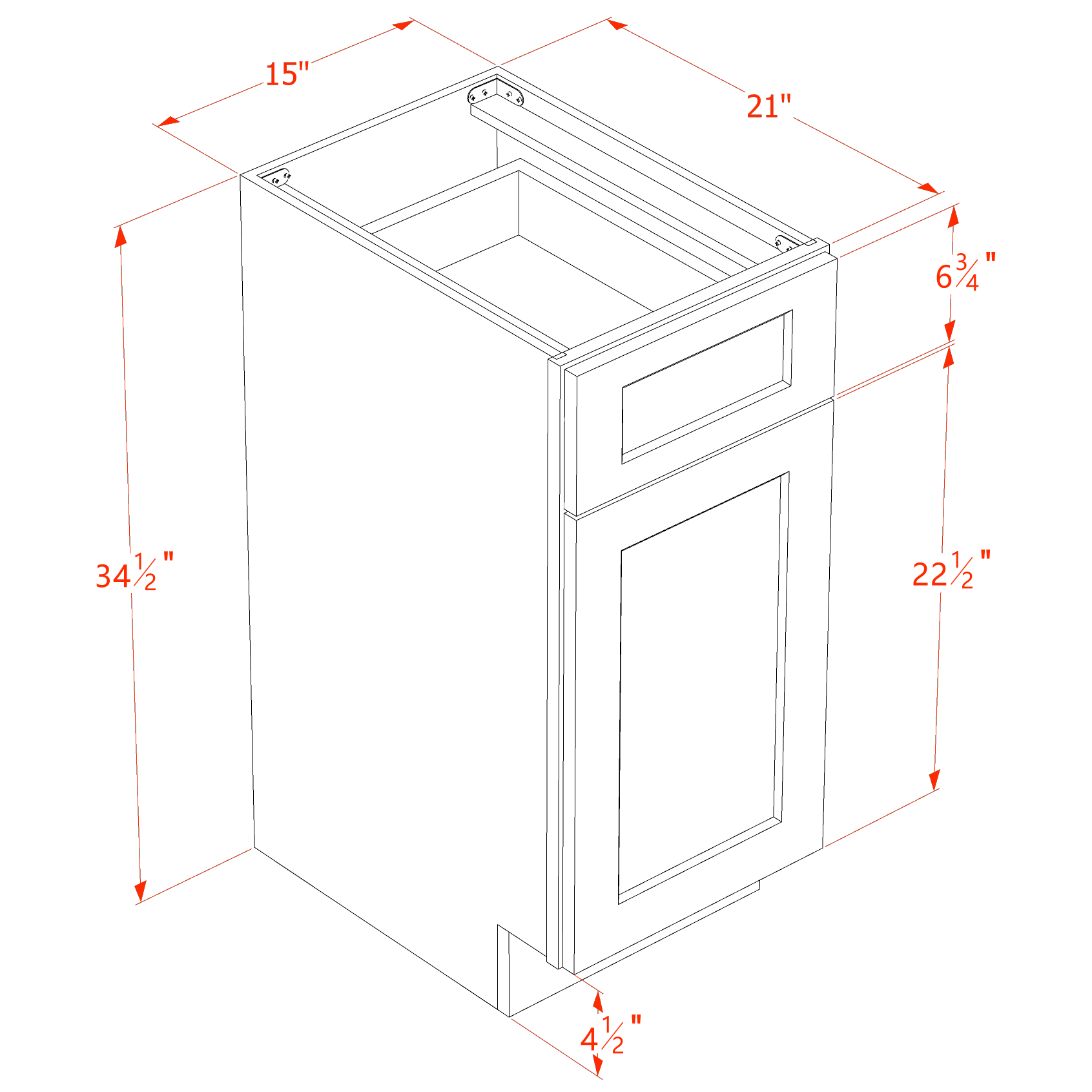 VB1521-SLG: Shaker Light Grey 15"W x 34-1/2"H x 21"D 1 Door & 1 Drawer Single Door Vanity Base Cabinets
