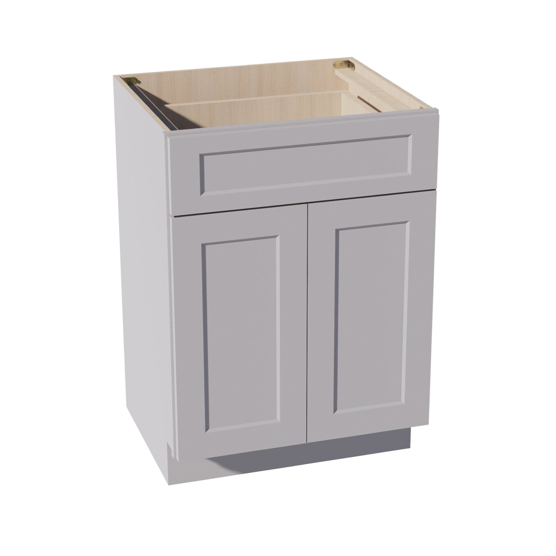 VB2421-SLG: Shaker Light Grey 24"W x 34-1/2"H x 21"D 2 Doors & 1 Drawer Double Door Vanity Base Cabinets