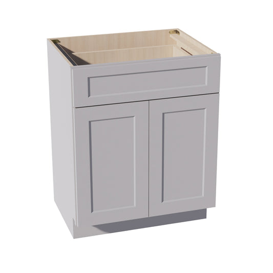 VB2721-SLG: Shaker Light Grey 27"W x 34-1/2"H x 21"D 2 Doors & 1 Drawer Double Door Vanity Base Cabinets